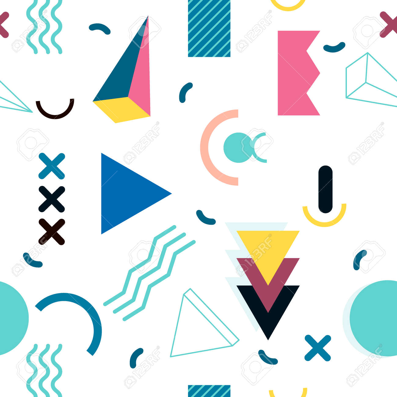 memphis pattern seamless of geometric shapes for tissue and