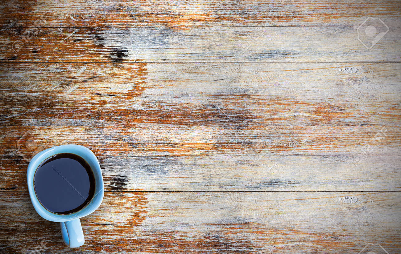 Coffee Cup On Grunge Wooden Table Top View With Copy Space Selective Stock Photo Picture And Royalty Free Image Image 90847962