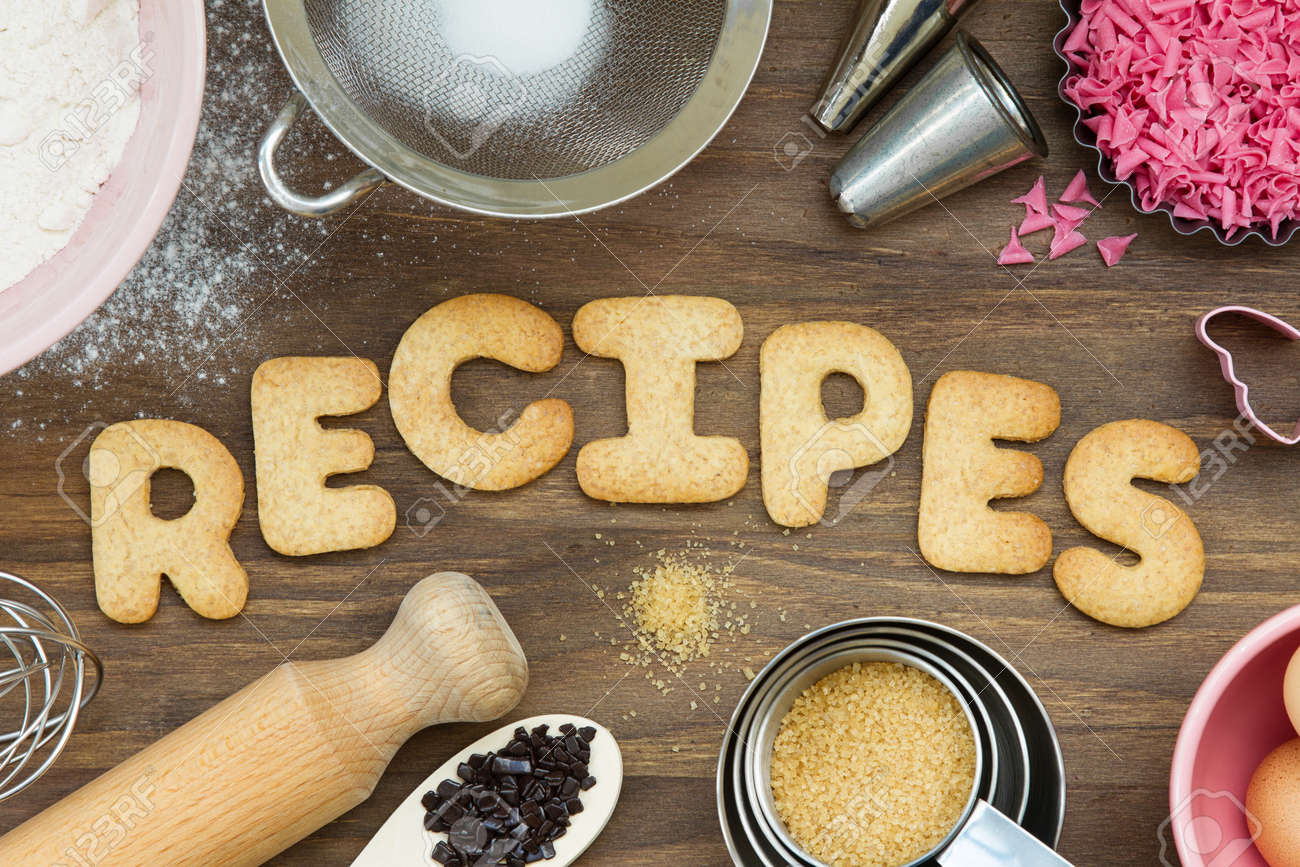 cookies forming the word recipes word recipes