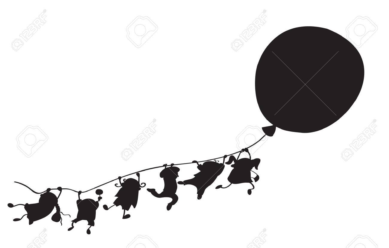 ベクトル シルエット幸せ分離された風船の漫画を子供します のイラスト素材 ベクタ Image