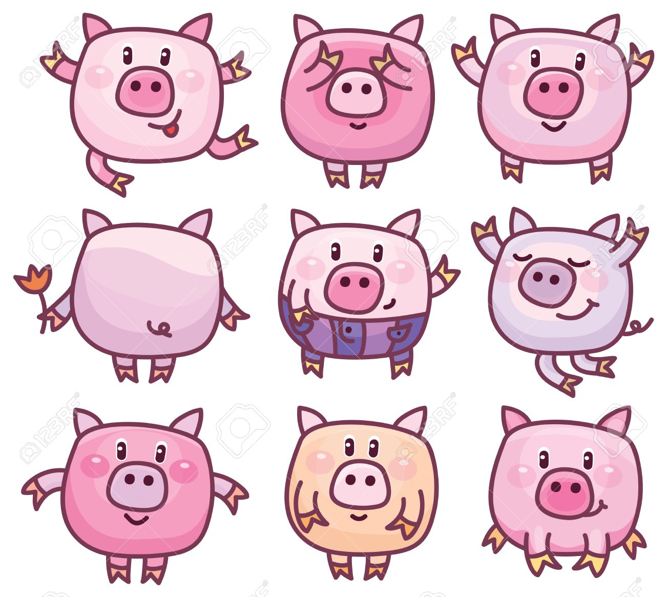 vector cute pigs cartoons isolated royalty free cliparts vectors