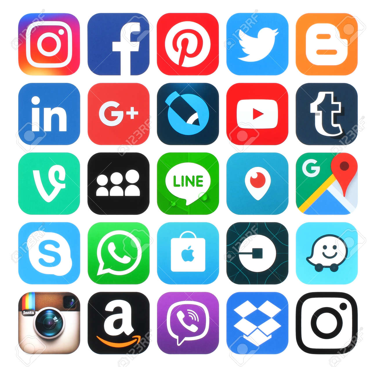 Kiev, Ukraine - May 25, 2016: Popular social media icons such as: Facebook, Twitter, Blogger, Linkedin, Tumblr, Myspace and others, printed on white paper. - 57618608 Kiev, Ukraine - May 25, 2016: Popular social media icons such as: Facebook, Twitter, Blogger, Linkedin, Tumblr, Myspace and others, printed on white paper. - 57618608