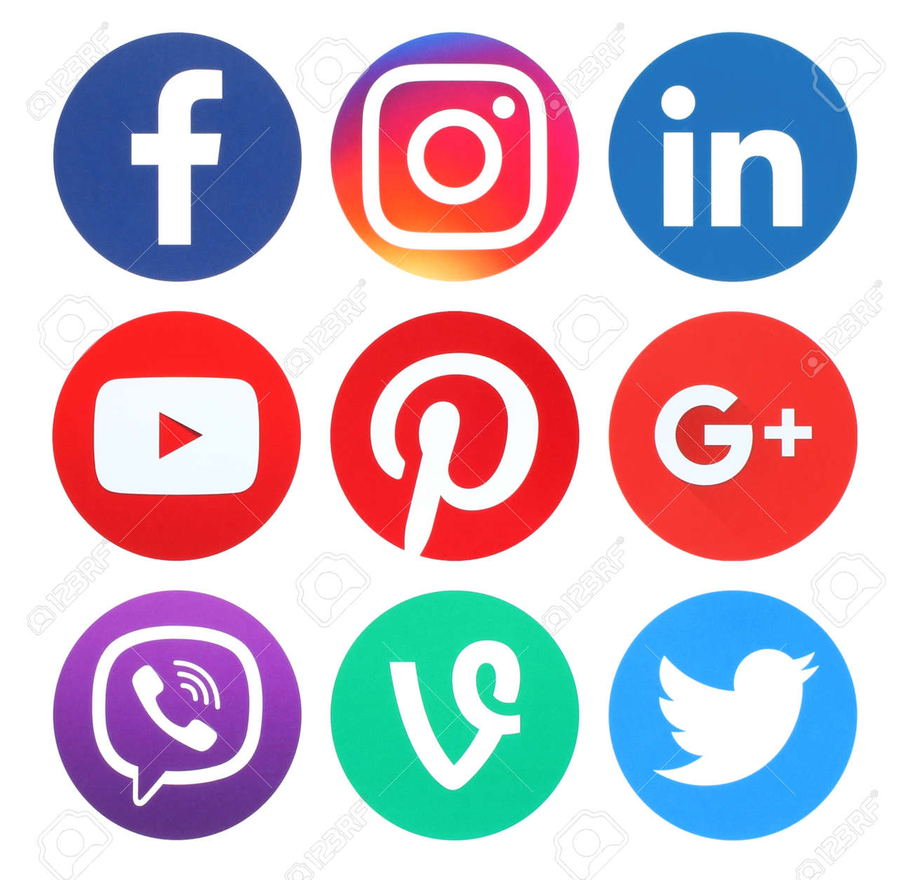 Kiev, Ukraine - May 26, 2016: Collection of popular round social media logos printed on paper:Facebook, Twitter, Google Plus, Instagram, LinkedIn, Pinterest, Vine, Youtube and Viber - 58497427 Kiev, Ukraine - May 26, 2016: Collection of popular round social media logos printed on paper:Facebook, Twitter, Google Plus, Instagram, LinkedIn, Pinterest, Vine, Youtube and Viber - 58497427