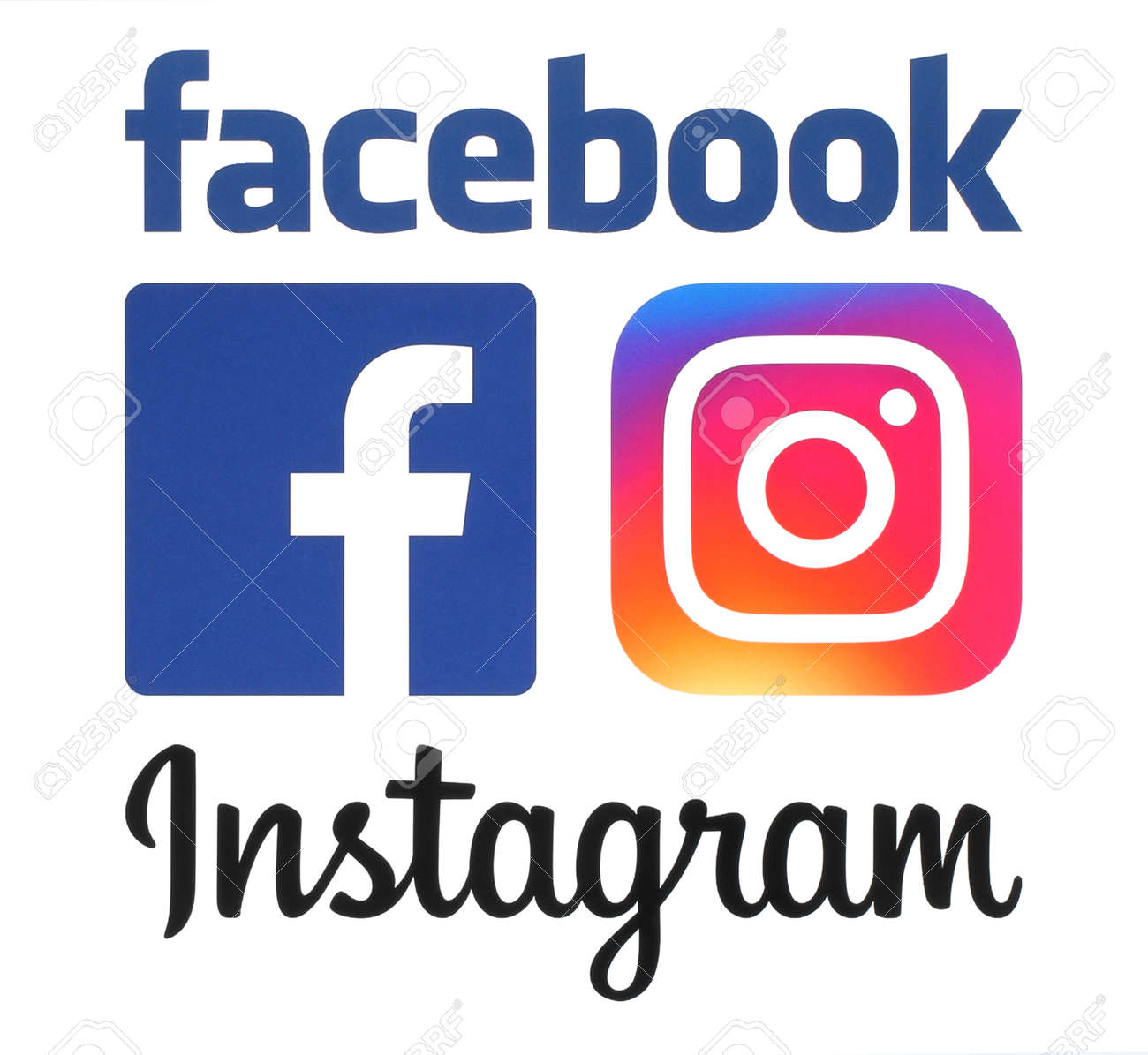 Kiev, Ukraine - June 08, 2016: New Instagram and Facebook logos printed on white paper. - 58866061 Kiev, Ukraine - June 08, 2016: New Instagram and Facebook logos printed on white paper. - 58866061