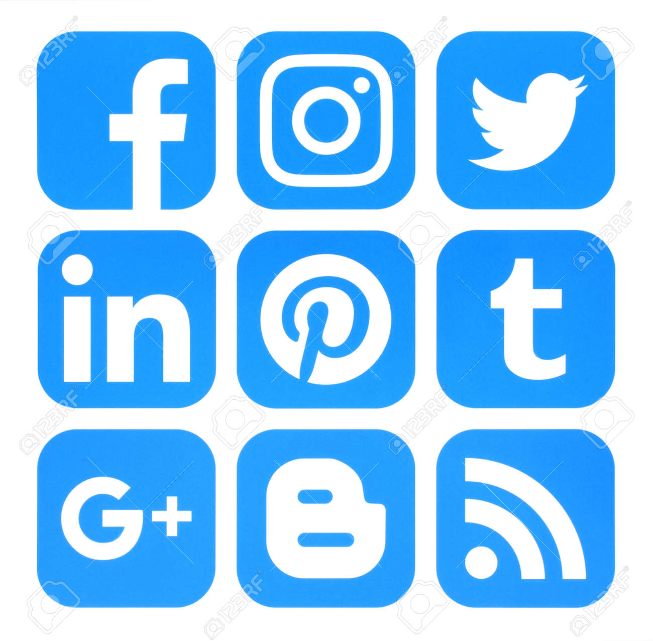 Kiev, Ukraine - August 23, 2016: Collection of popular blue social media icons printed on paper:Facebook, Twitter, Google Plus, Instagram, Pinterest, LinkedIn, Blogger, Tumblr and RSS - 62534970 Kiev, Ukraine - August 23, 2016: Collection of popular blue social media icons printed on paper:Facebook, Twitter, Google Plus, Instagram, Pinterest, LinkedIn, Blogger, Tumblr and RSS - 62534970