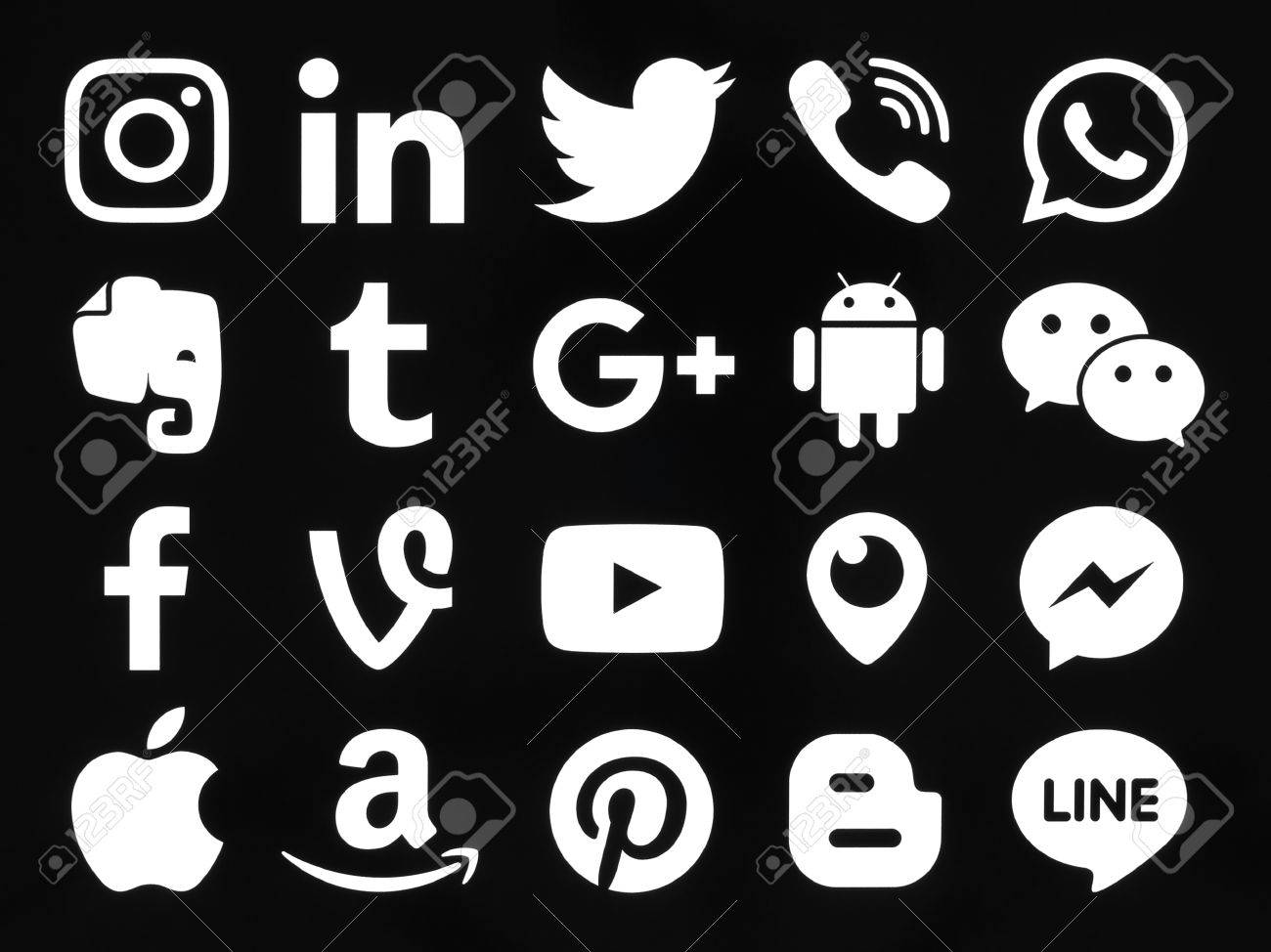 Kiev, Ukraine - October 31, 2016: Collection of popular white social media icons printed on paper: Facebook, Twitter, Google Plus, Instagram, Pinterest, LinkedIn, Blogger, Tumblr and others - 65916417 Kiev, Ukraine - October 31, 2016: Collection of popular white social media icons printed on paper: Facebook, Twitter, Google Plus, Instagram, Pinterest, LinkedIn, Blogger, Tumblr and others - 65916417