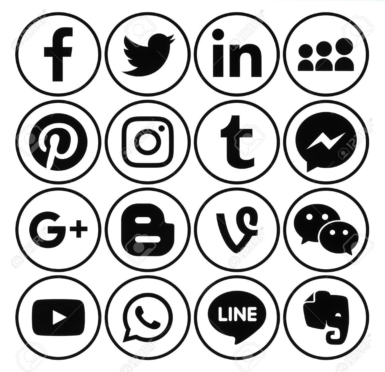 Kiev, Ukraine - December 01, 2016: Collection of popular black round social media icons printed on paper: Facebook, Twitter, Google Plus, Instagram, Pinterest, LinkedIn, Blogger, Tumblr and others - 67457433 Kiev, Ukraine - December 01, 2016: Collection of popular black round social media icons printed on paper: Facebook, Twitter, Google Plus, Instagram, Pinterest, LinkedIn, Blogger, Tumblr and others - 67457433