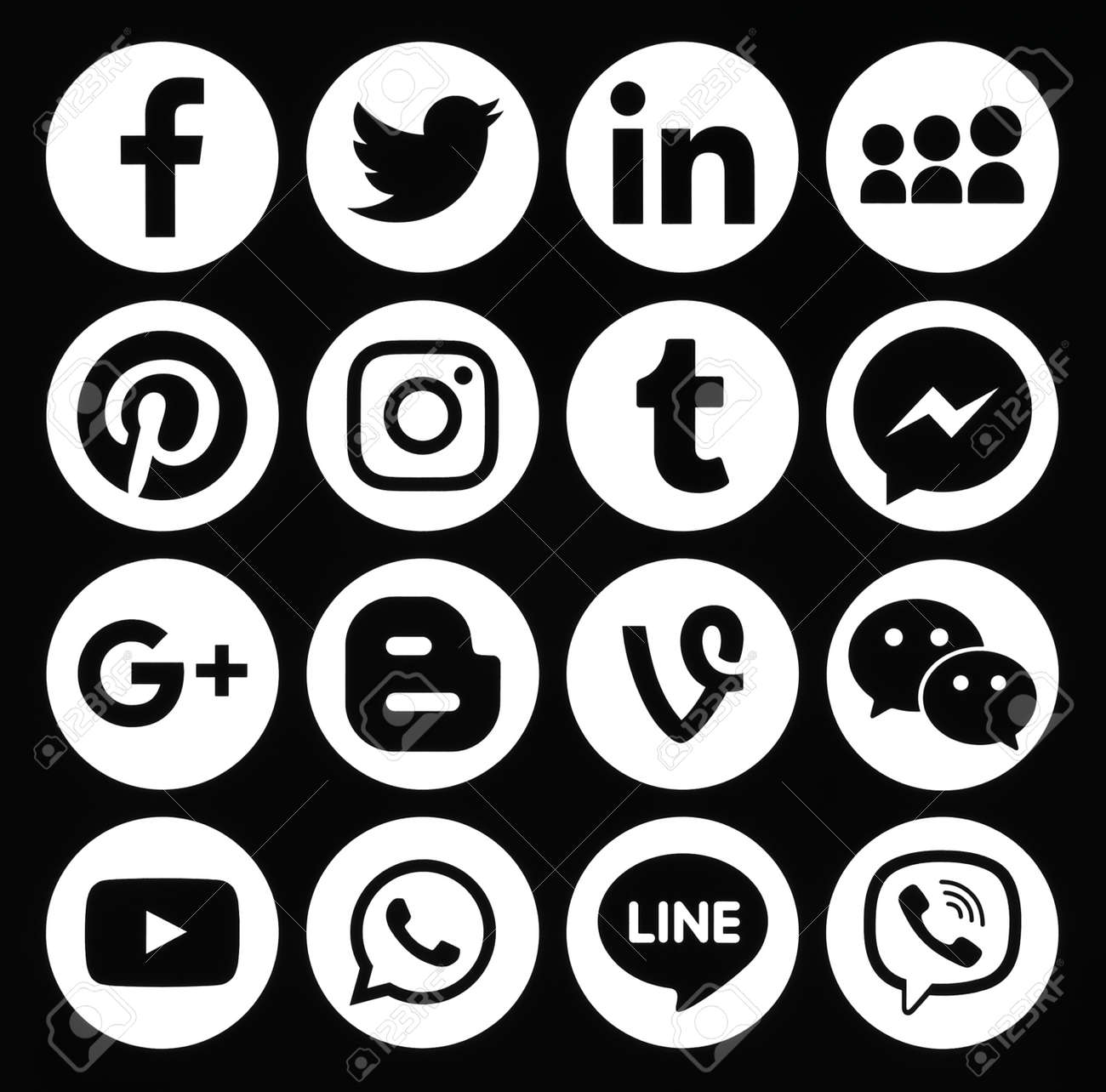 Kiev, Ukraine - December 05, 2016: Collection of popular round white social media icons printed on black paper: Facebook, Twitter, Google Plus, Instagram, Pinterest, LinkedIn, Blogger, Tumblr and others - 69514129 Kiev, Ukraine - December 05, 2016: Collection of popular round white social media icons printed on black paper: Facebook, Twitter, Google Plus, Instagram, Pinterest, LinkedIn, Blogger, Tumblr and others - 69514129