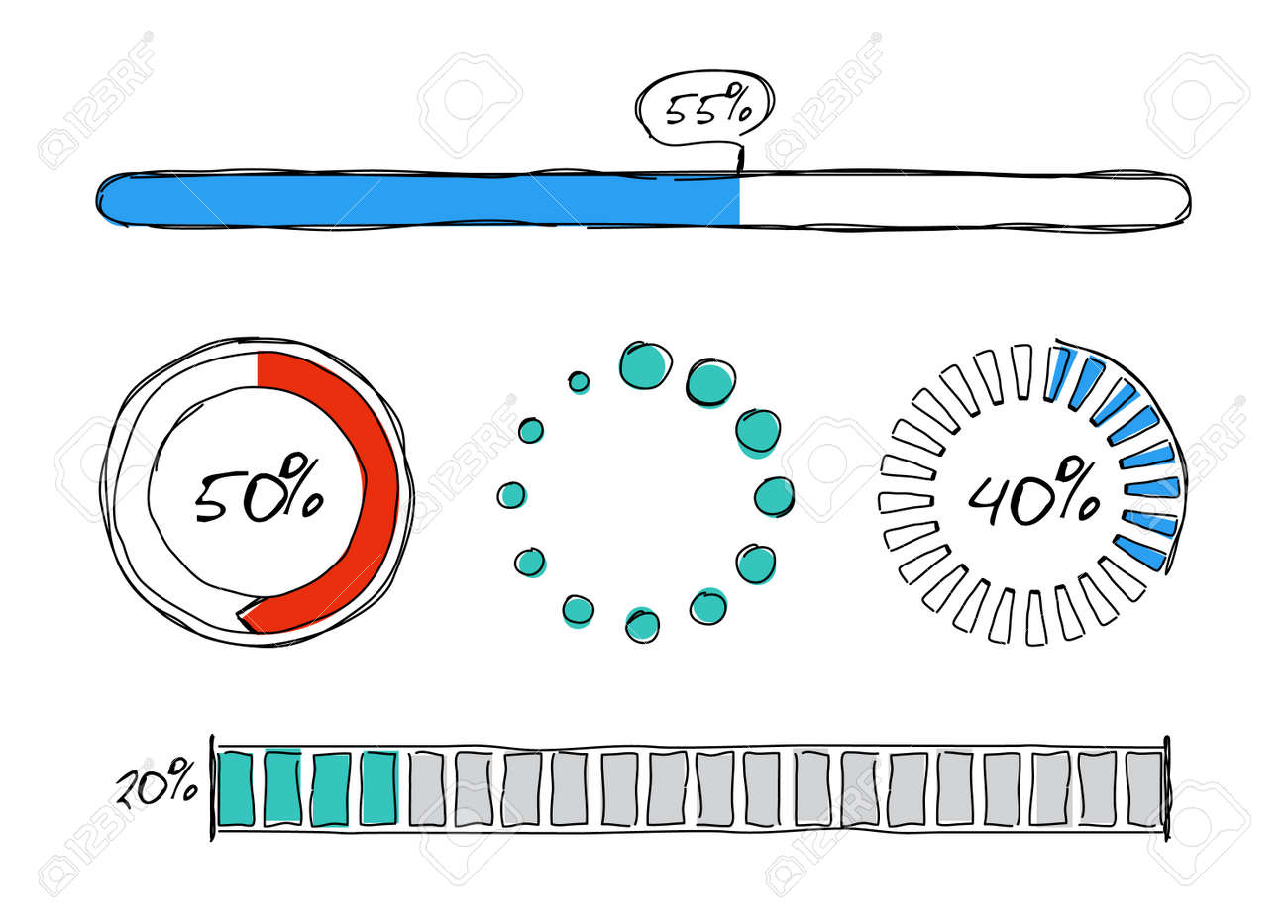진행률 막대 세트 - 템플릿 요소, 연필 그려진 된 디자인 벡터 일러스트 레이 션 로열티 무료 사진, 그림, 이미지 그리고  스톡포토그래피. Image 88178102