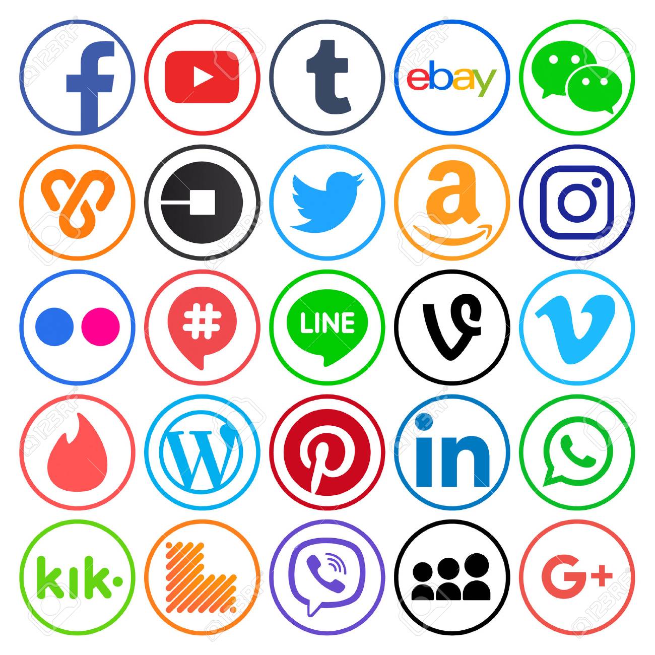 Kiev, Ukraine - September 11, 2017: Collection of popular round social media icons, printed on paper: Facebook, Twitter, Google Plus, Instagram, Pinterest, LinkedIn, Tumblr and others - 88517052 Kiev, Ukraine - September 11, 2017: Collection of popular round social media icons, printed on paper: Facebook, Twitter, Google Plus, Instagram, Pinterest, LinkedIn, Tumblr and others - 88517052