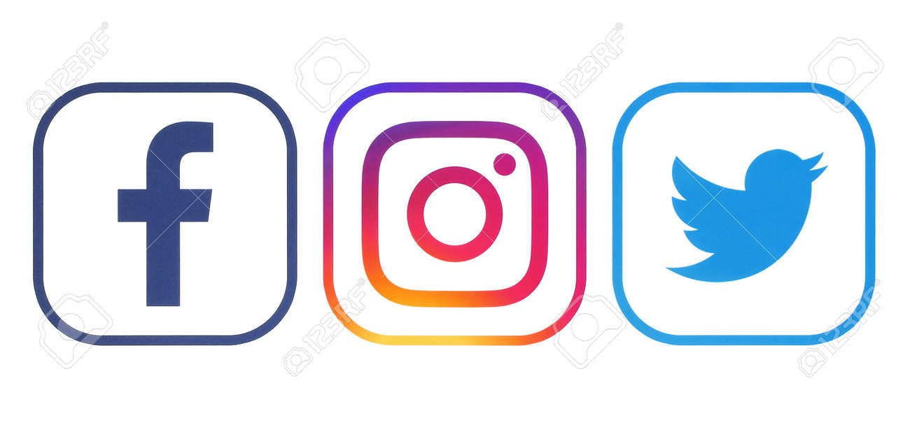 Kiev, Ukraine - April 23, 2018: Facebook, Twitter and Instagram logos printed on white paper - 106523360 Kiev, Ukraine - April 23, 2018: Facebook, Twitter and Instagram logos printed on white paper - 106523360
