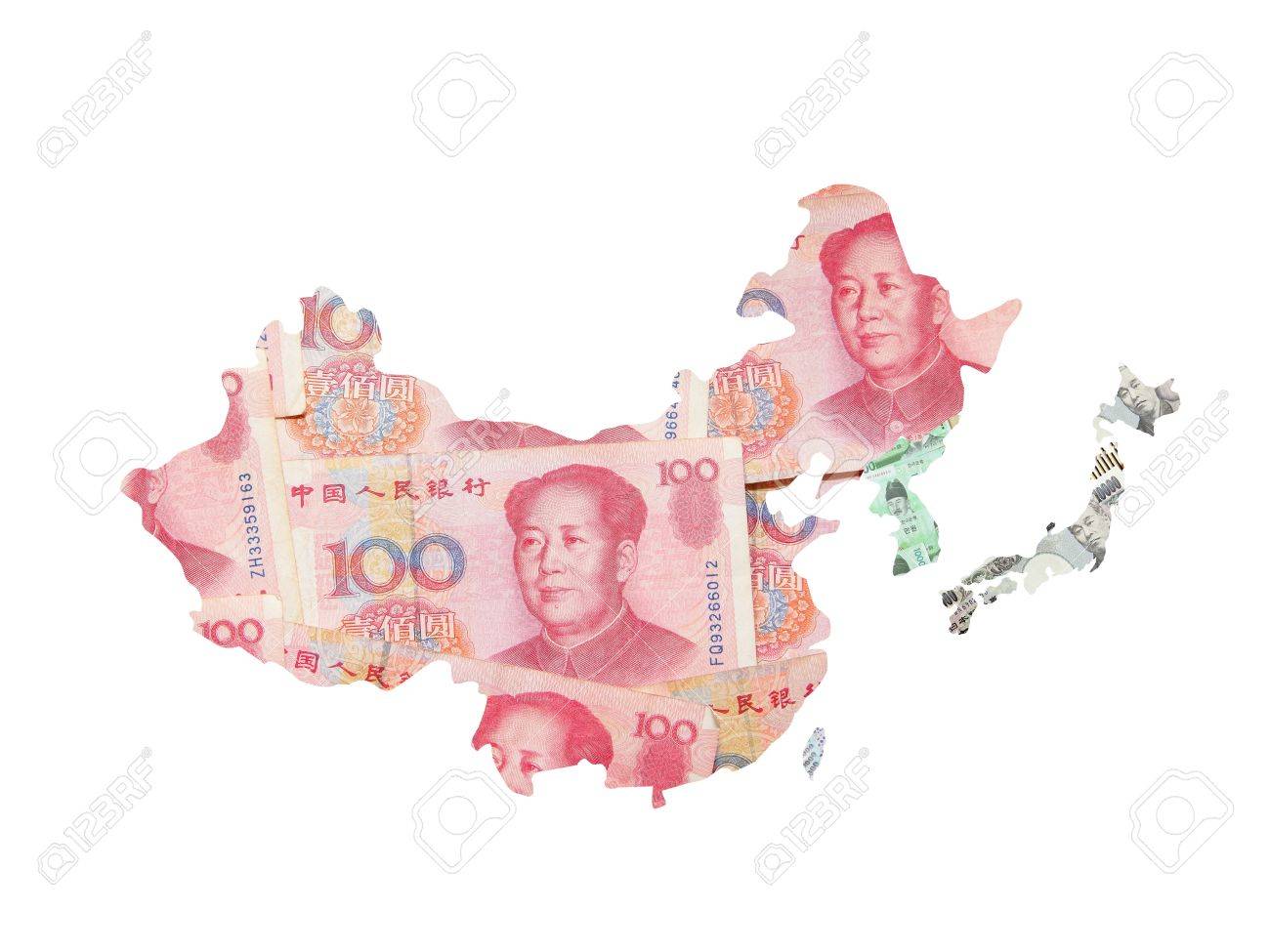 アジア地図にアジア通貨 （中国のお金を含めて元、日本円、韓国ウォン、台湾ドル）の写真素材・画像素材 Image 11146030