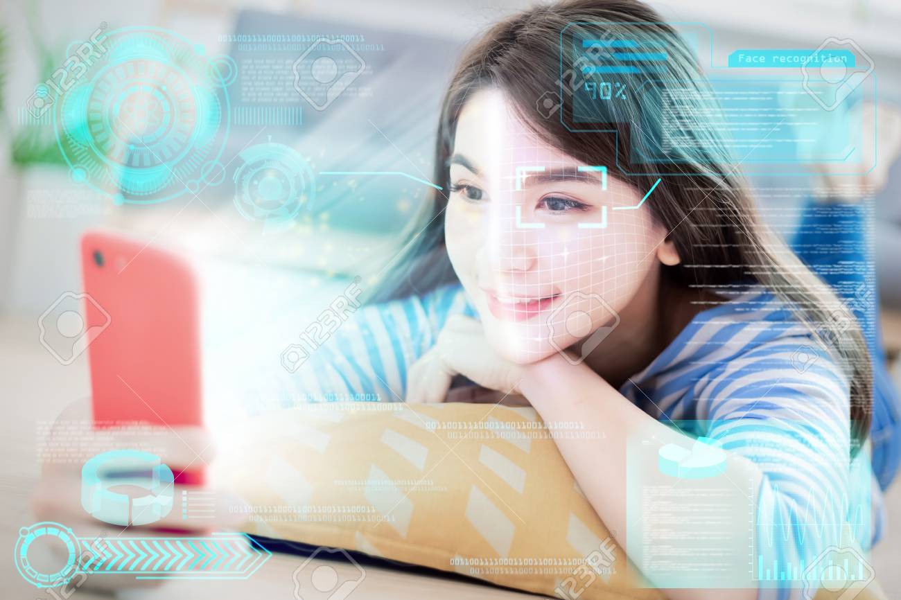 Face Recognition Concept Asian Girl Use Biometric Access By Smartphone Stock Photo Picture And Royalty Free Image Image 121836176