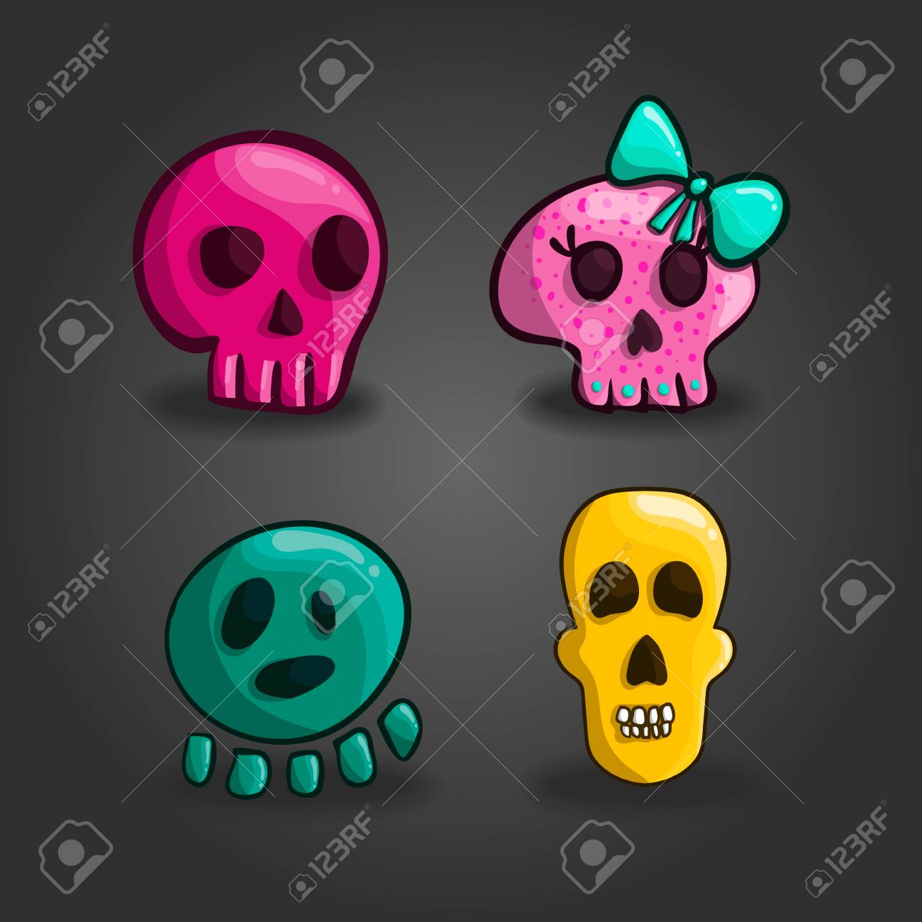 Conjunto De Calaveras De Dibujos Animados. Linda Ilustración Para Diseño  Web Ilustraciones Svg, Vectoriales, Clip Art Vectorizado Libre De Derechos.  Image 66108930.