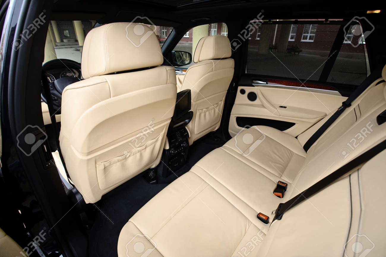 Car Inside Interior In Cream Colors Leather Of Prestige Luxury