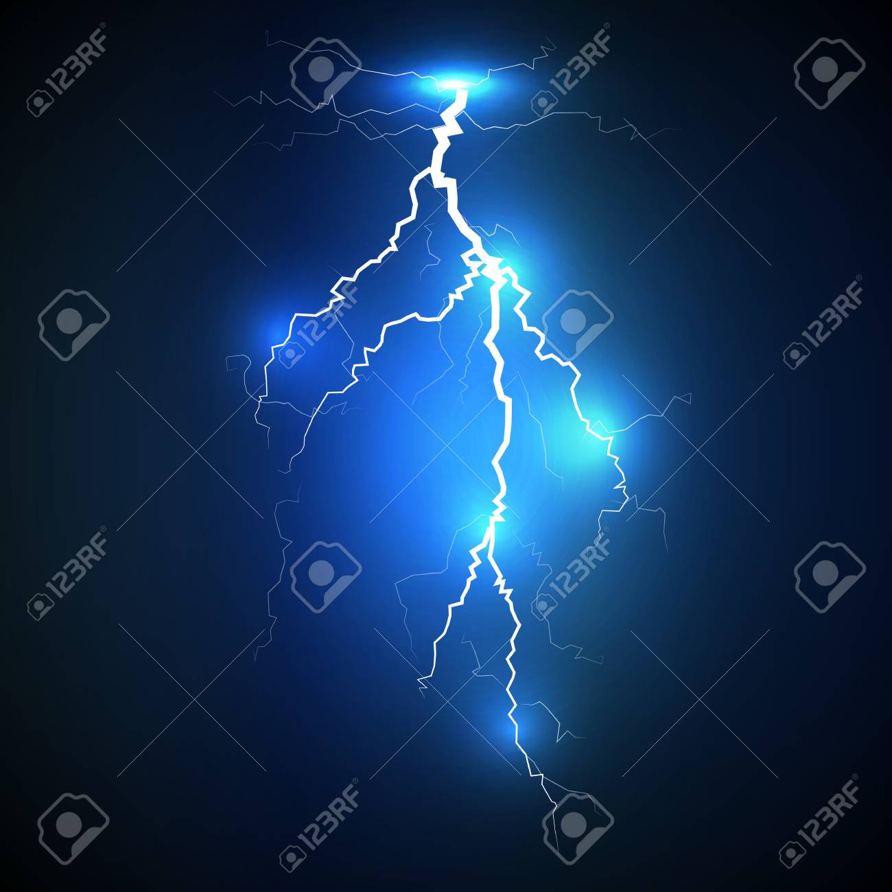 リアルな白雷ストライク青の背景に青のライトが光ると囲まれています のイラスト素材 ベクタ Image