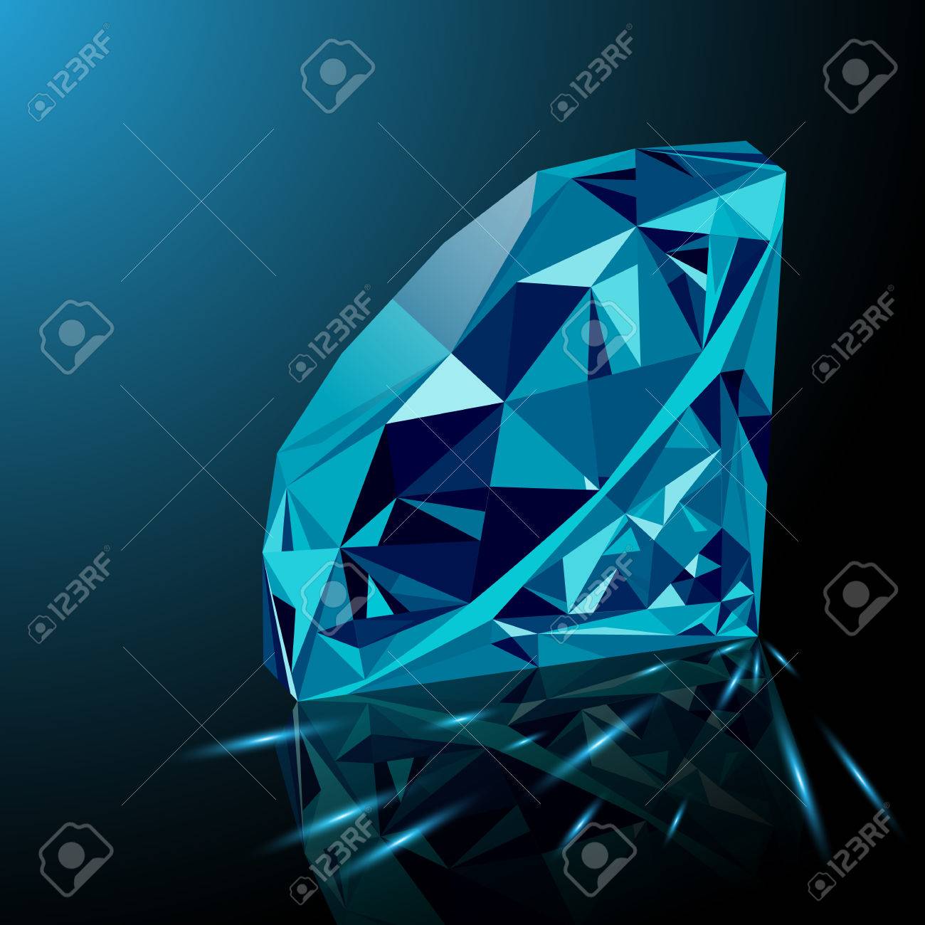 Realistic Shining Blue Diamond Jewel With Reflection Blue Glow