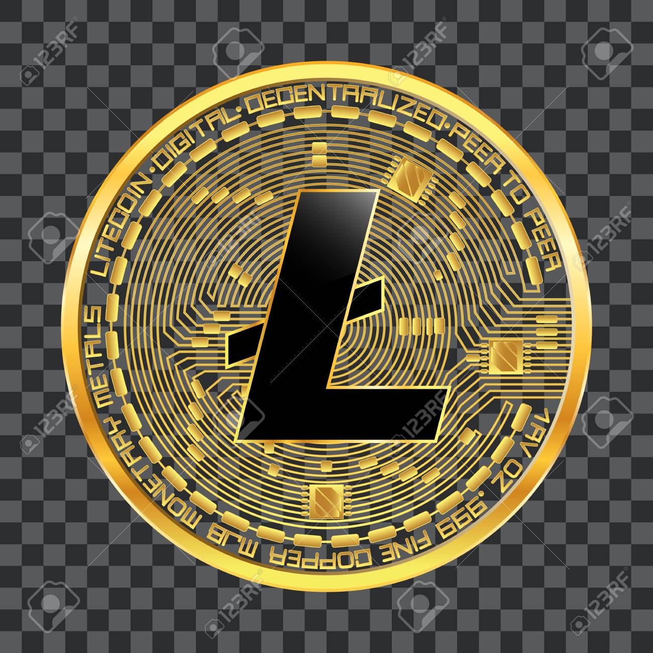 Crypto Currency Golden Coin With Black Lackered Litecoin Symbol On Obverse  Isolated On Transparent Background. Vector Illustration. Use For Logos,  Print Products, Web Decor Or Other Design. Royalty Free SVG, Cliparts,  Vectors,