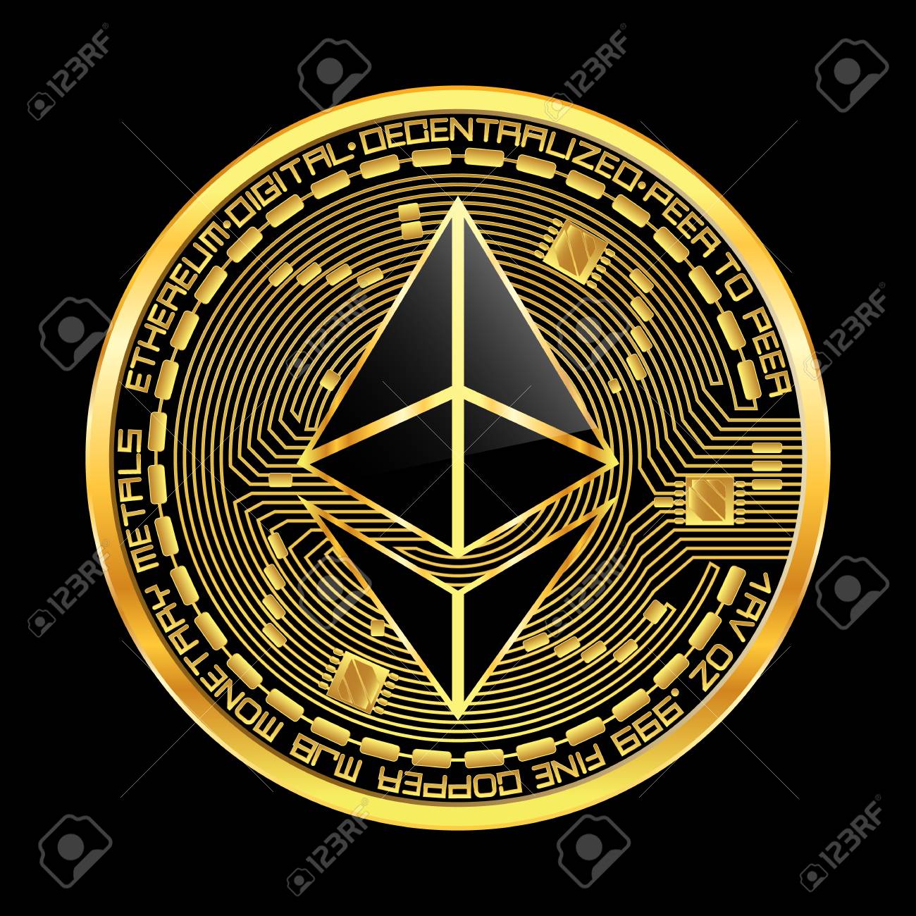 Crypto Currency Golden Coin With Black Lacquered Ethereum Symbol On Obverse  Isolated On Black Background. Royalty Free SVG, Cliparts, Vectors, and  Stock Illustration. Image 86805259.