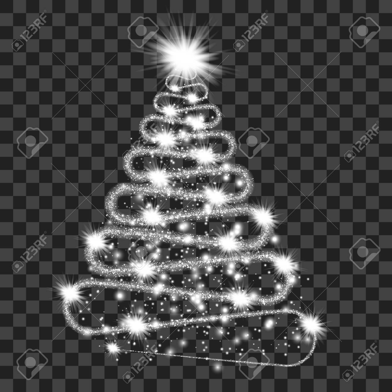 透明な背景に分離した明るい輝き Glowind 粒子をクリスマス ツリーの形の銀粒子の波 キラキラ明るい歩道 輝く波のベクトル図 のイラスト素材 ベクタ Image