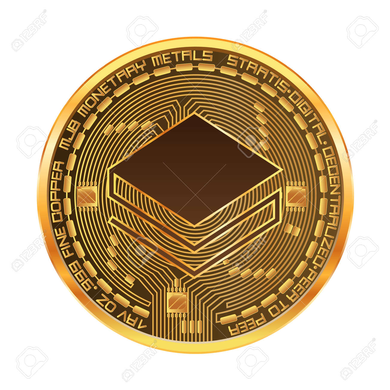 Crypto Currency Golden Coin With Gold Stratis Symbol On Obverse Isolated On  White Background. Vector Illustration. Use For Print Products, Page And Web  Decor Or Other Design. Royalty Free SVG, Cliparts, Vectors,