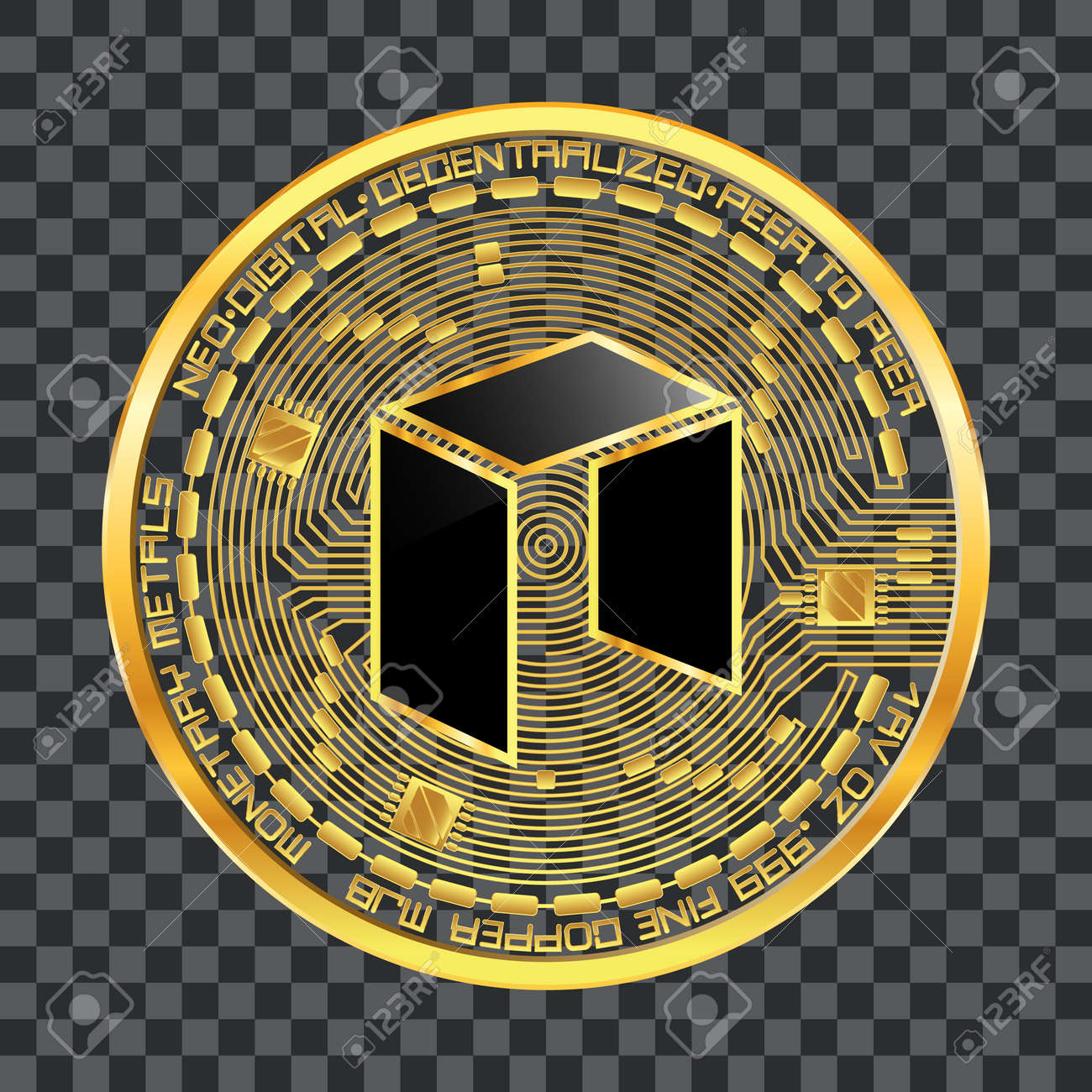 Crypto Currency Golden Coin With Black Lackered Neo Symbol On Obverse  Isolated On Transparent Background. Vector Illustration. Use For Logos,  Print Products, Web Decor Or Other Design. Royalty Free SVG, Cliparts,  Vectors,
