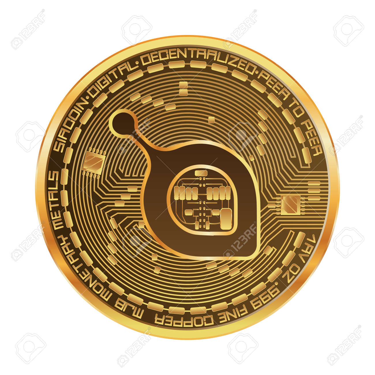 검은 배경에 고립 앞면에 시아 코인 기호로 암호화 통화 황금 동전. 벡터 일러스트입니다. 로고, 인쇄물, 페이지 및 웹 장식 또는 기타  디자인에 사용하십시오. 로열티 무료 사진, 그림, 이미지 그리고 스톡포토그래피. Image 96807288