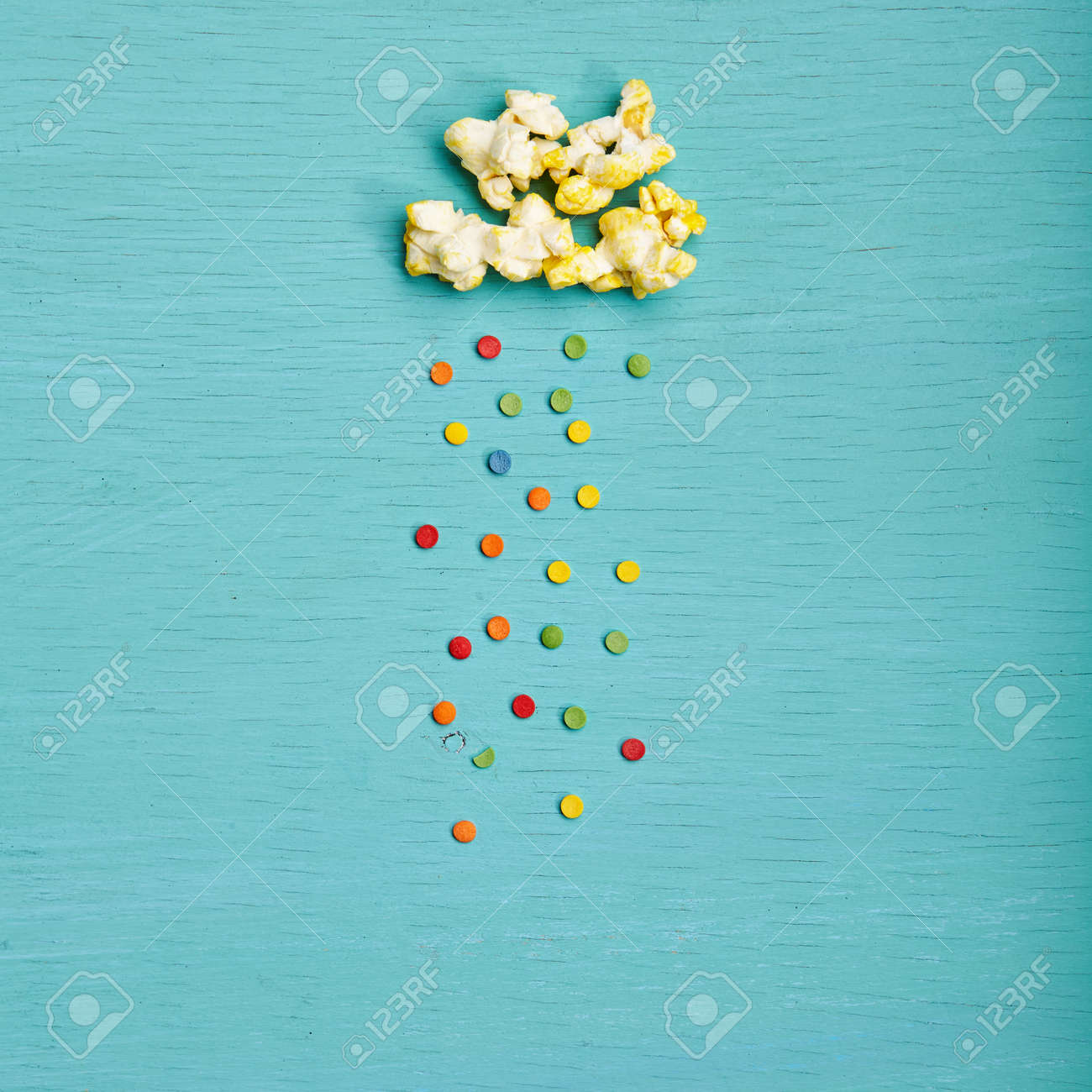 Weather Concept Top View Of Creative Popcorn Clouds With Colorful Stock Photo Picture And Royalty Free Image Image
