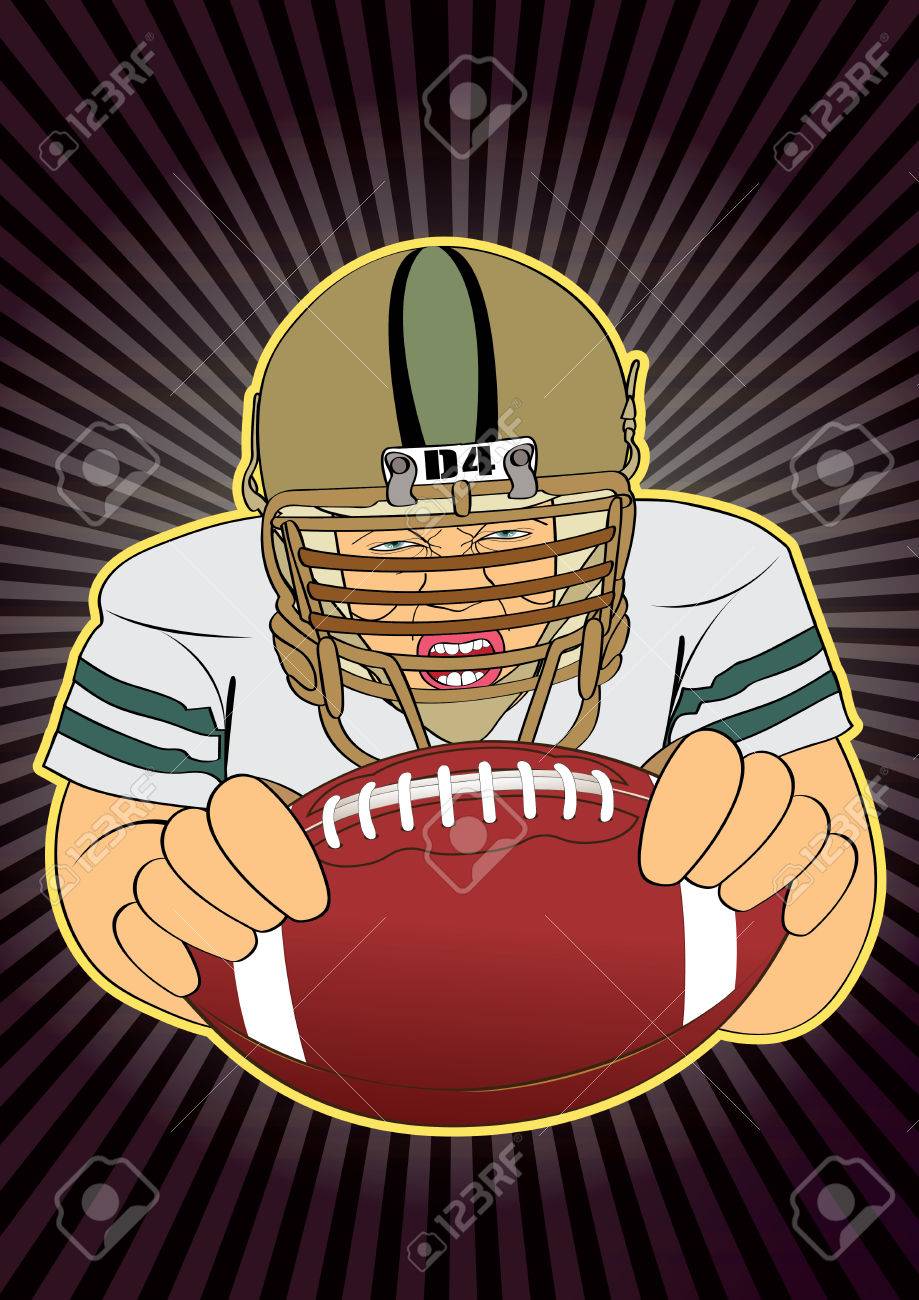 アメリカン フットボールに戻るベクトル イラストレーション グラフィック漫画クォーター バック スーパー ボール ブロックのイラスト素材 ベクタ Image