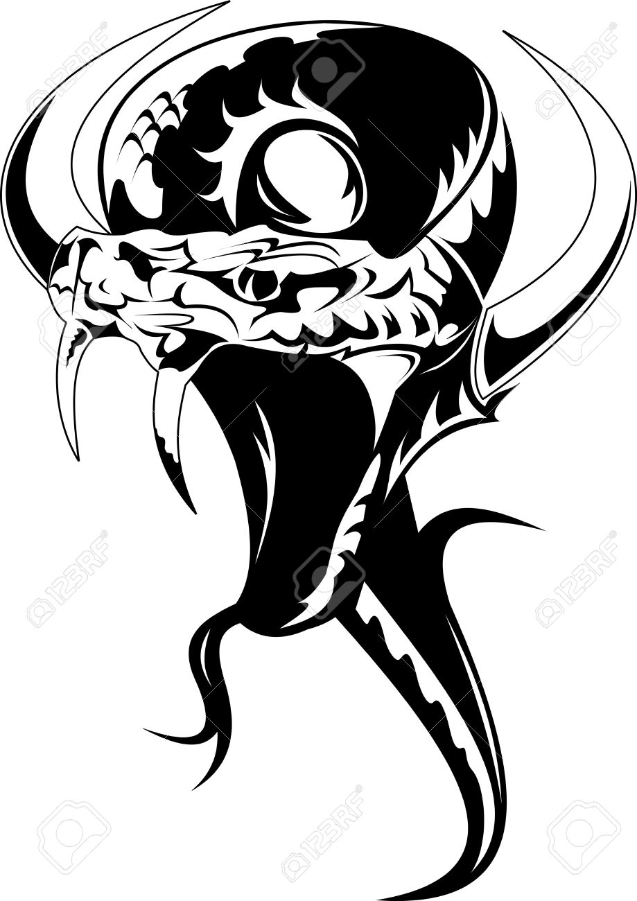 Horned Snake Tattoo In Black And White Version Vector Illustration ;  Royalty Free SVG, Cliparts, Vectors, and Stock Illustration. Image 12862204., image size:919x1300