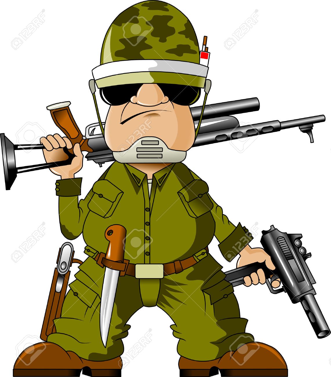 Soldiers Armed With Submachine Gun And Knife, Vector Royalty Free SVG,  Cliparts, Vectors, and Stock Illustration. Image 25994265.