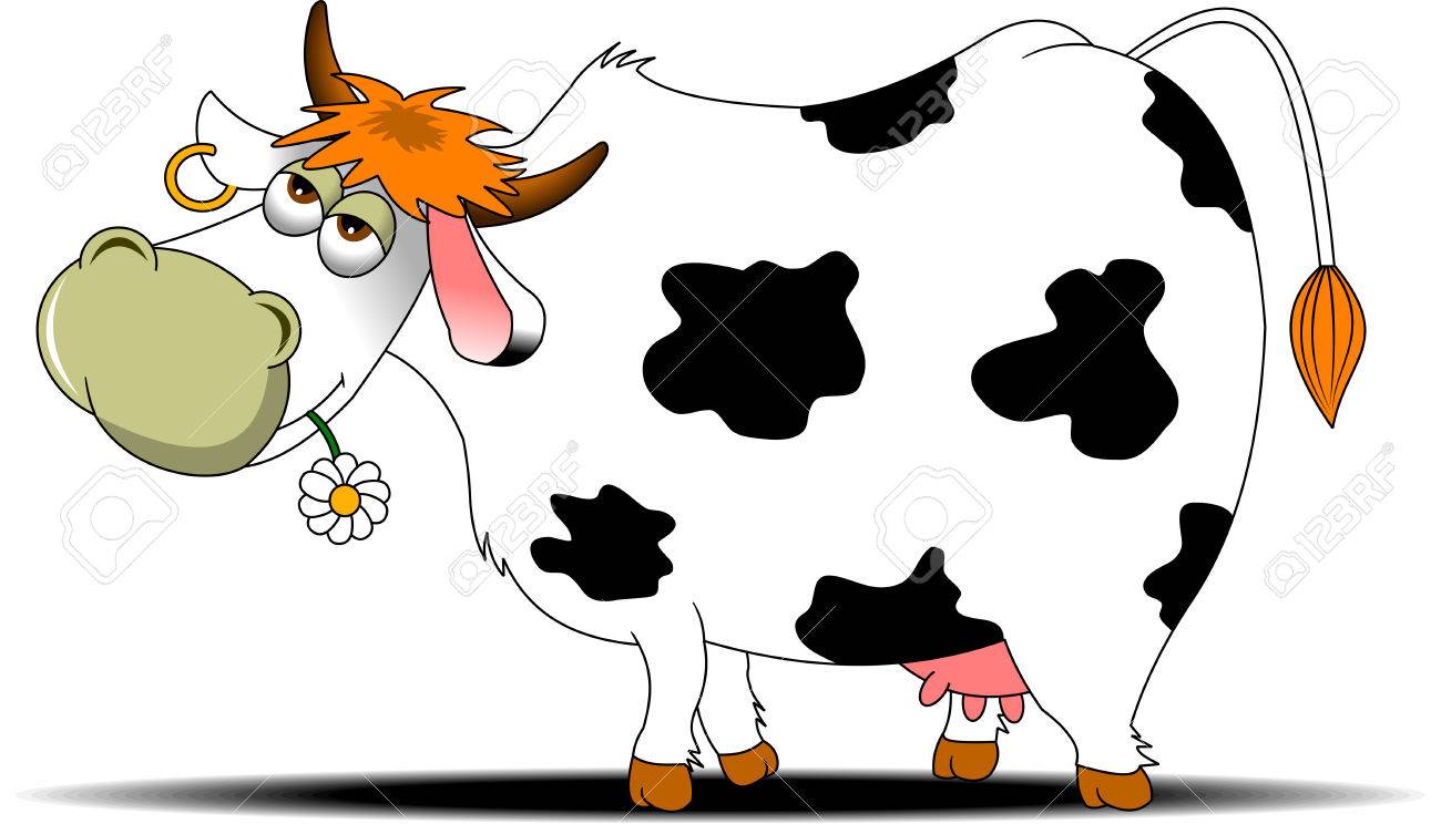 口の中で花とゲイの白い牛ベクトルします のイラスト素材 ベクタ Image