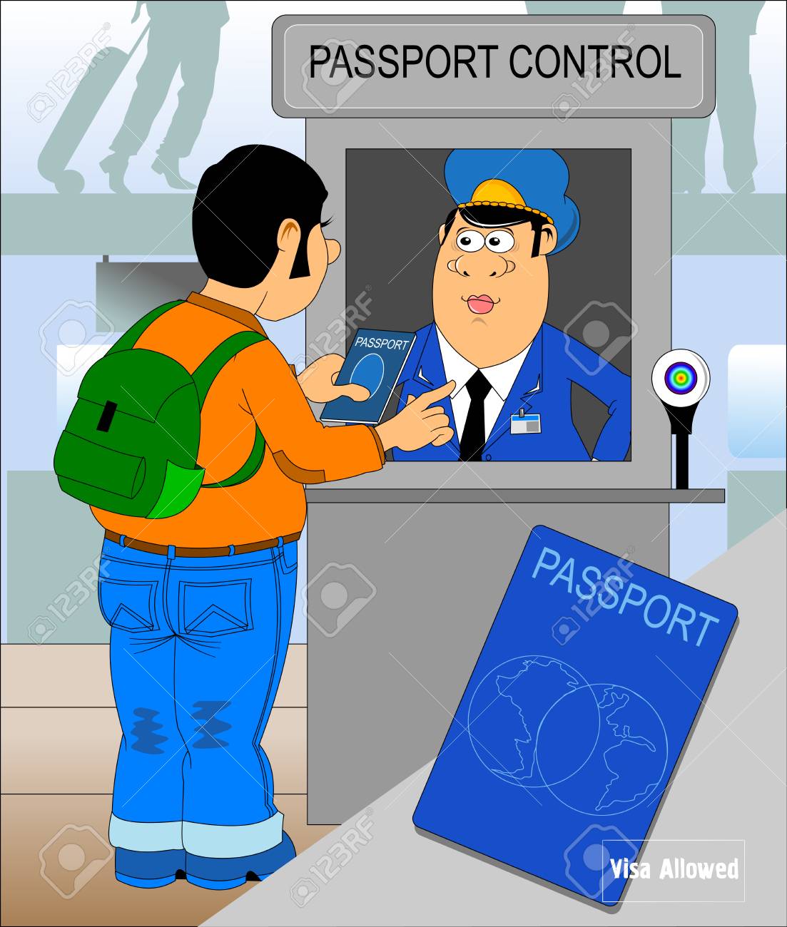 Border Control Concept In Flat Design Man Gives A Passport To Royalty Free Cliparts Vectors And Stock Illustration Image 121749869