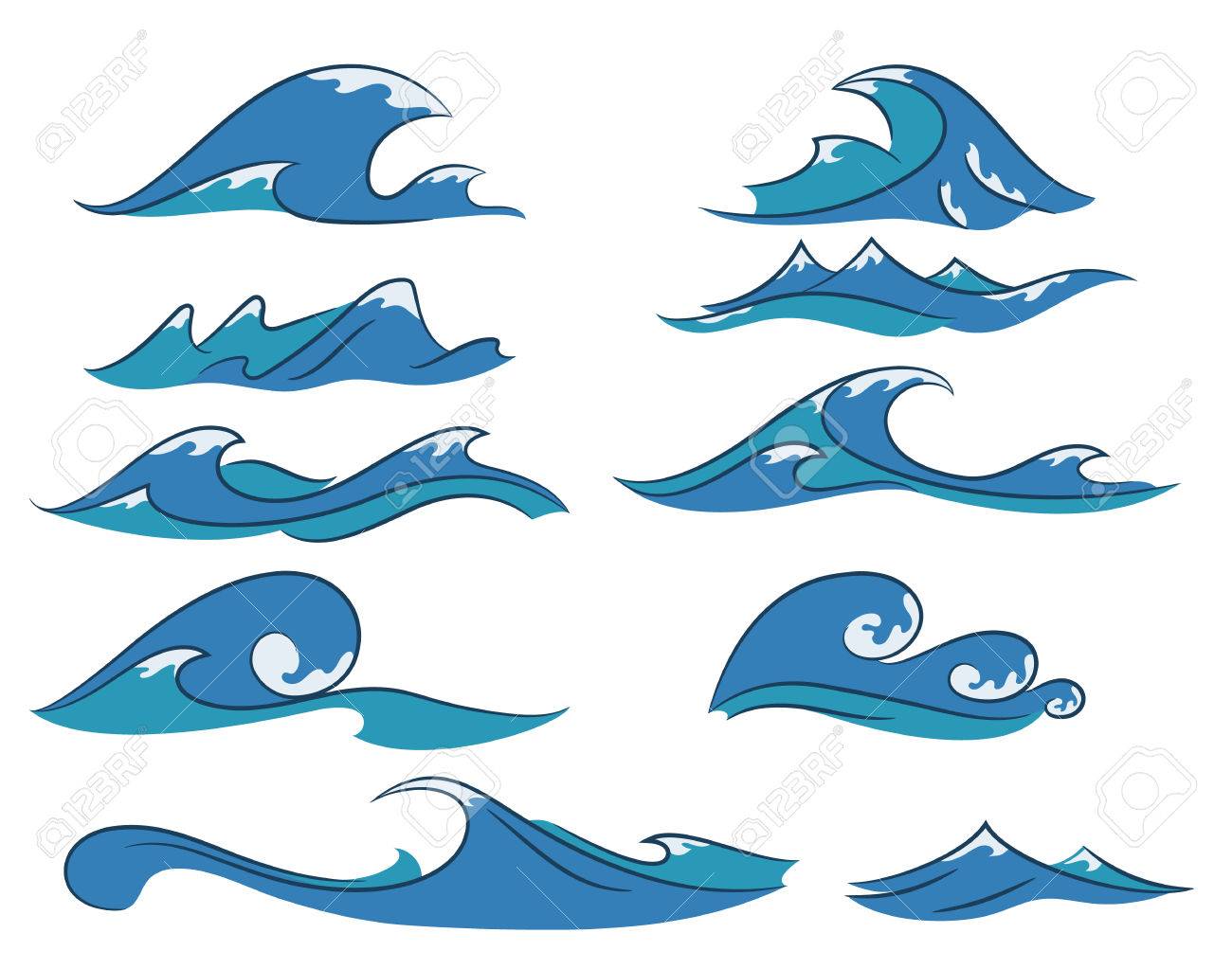 Vector Conjunto De Dibujado A Mano Las Olas Del Mar De Dibujos Animados,  Los Elementos Náuticos Para Su Diseño Ilustraciones Svg, Vectoriales, Clip  Art Vectorizado Libre De Derechos. Image 79008881.