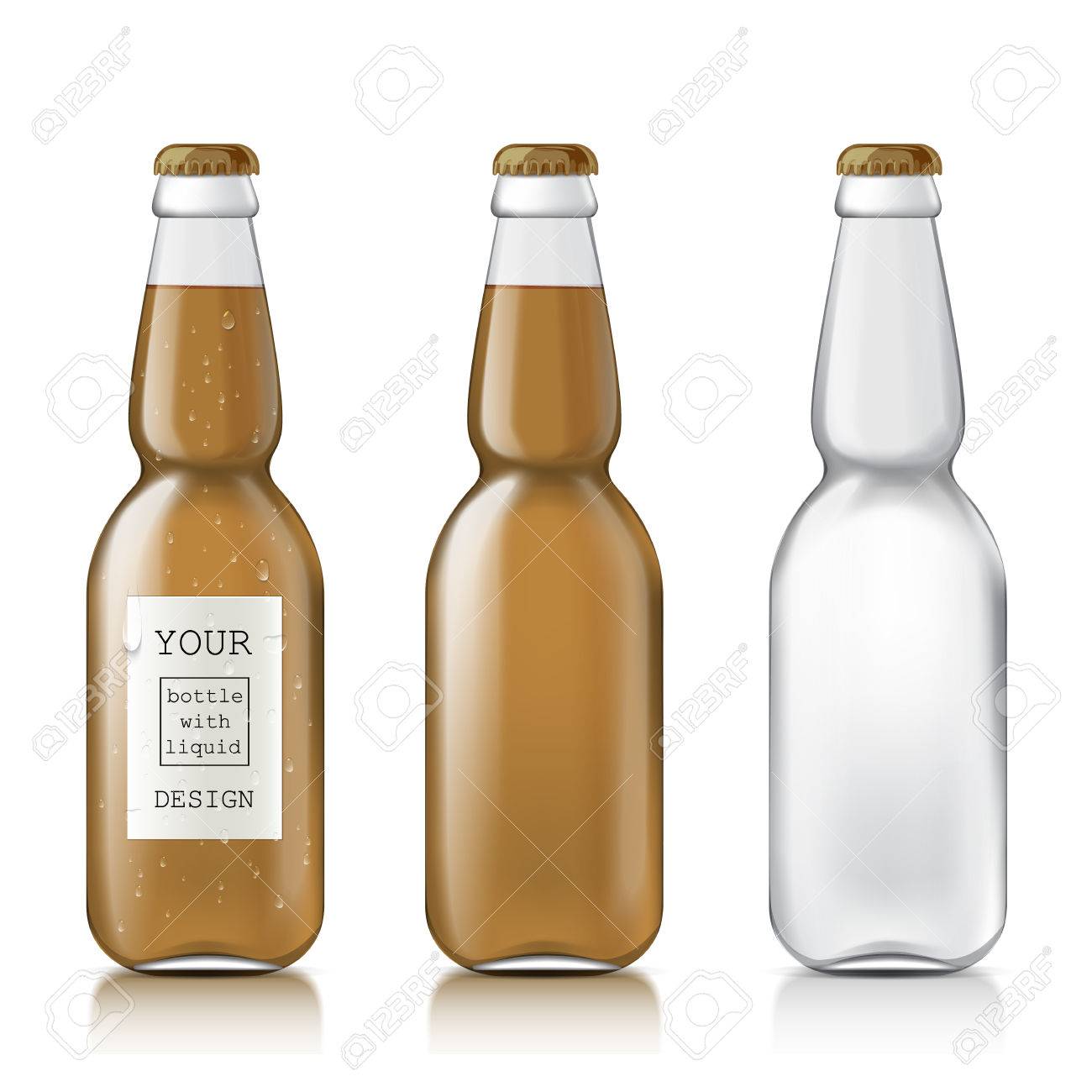 透明なガラスのビール瓶です リアルな空を設定し 液体 瓶ビール ジュース 水を洗浄します あなたのデザインのためサンプル準備をモックアップします ベクター グラフィックは 白い背景で隔離 のイラスト素材 ベクタ Image