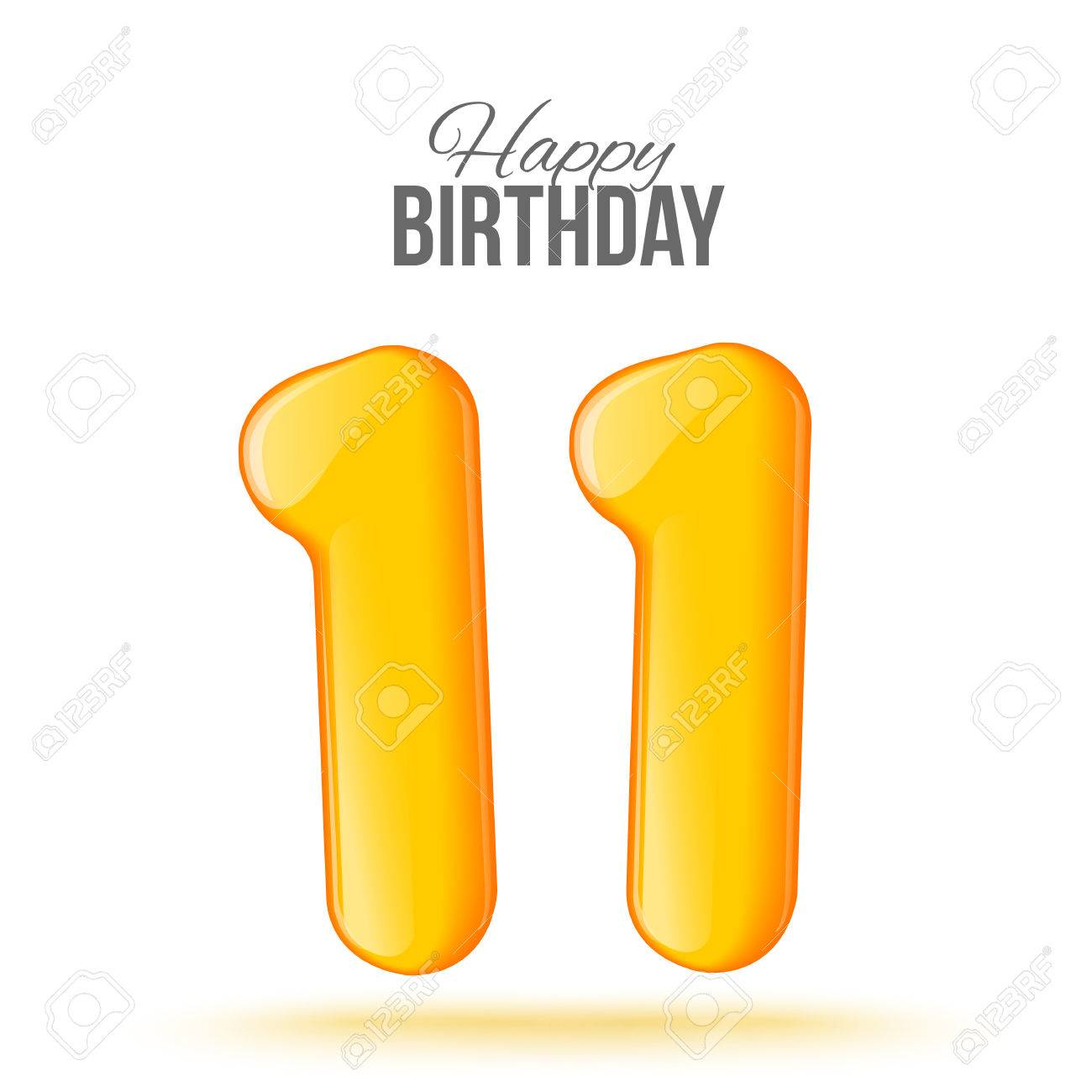 Le Nombre De Onze 11 E Carte De Voeux Avec Numero Onze 3d Le Chiffre Du Volume De 11 Ans Positif Colore Figure Illustration Onze Jaune Gonflable Carte De L Echantillon Celebrant Anniversaire