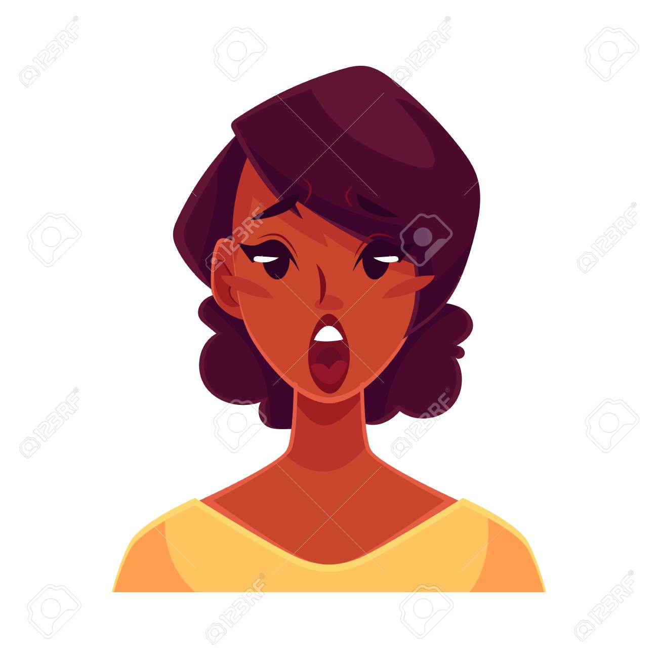 かなりアフリカの女の子 驚いた表情 白い背景で隔離の漫画ベクトル イラスト 黒人女性驚いて ショックを受けて びっくり びっくり 驚いた表情のイラスト素材 ベクタ Image