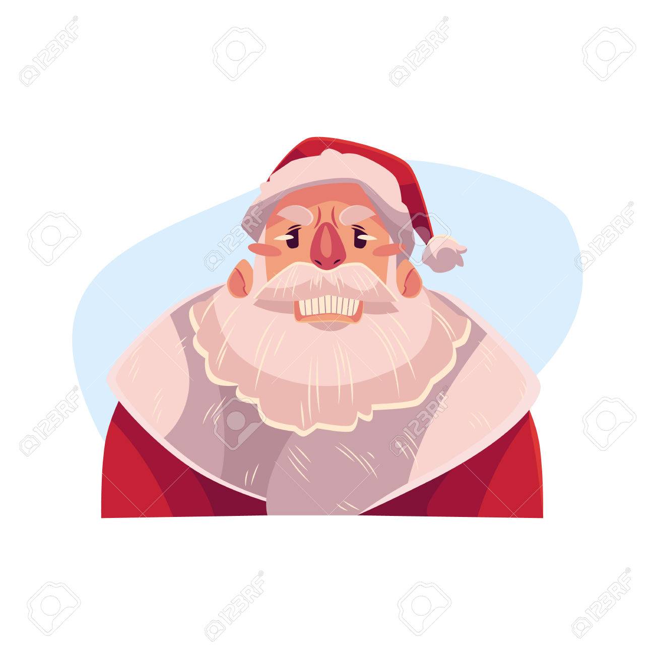 サンタ クロースの顔 怒っている顔の表情 青の背景に分離された漫画ベクトル イラスト サンタ クロース絵文字顔 アイコン イライラ 不機嫌 動揺して塞ぎを感じします 怒っている顔の表情 のイラスト素材 ベクタ Image