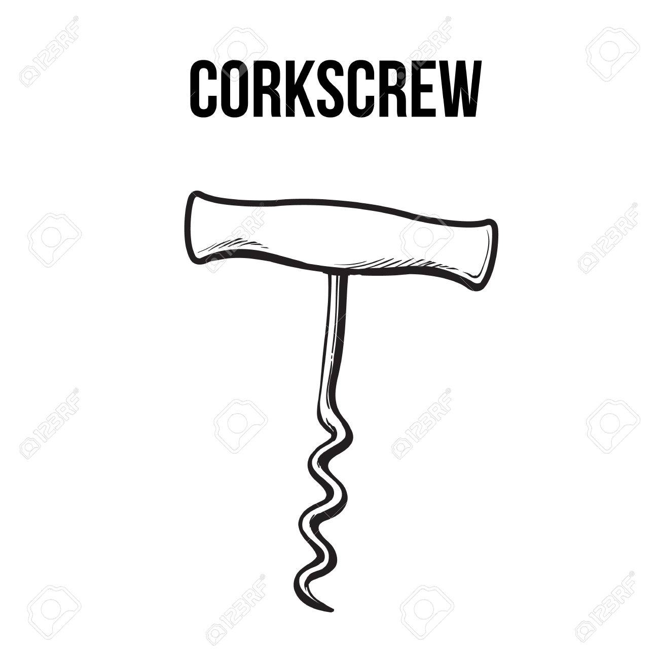 金属のスパイラルと木製のハンドル、白い背景で隔離のスケッチ