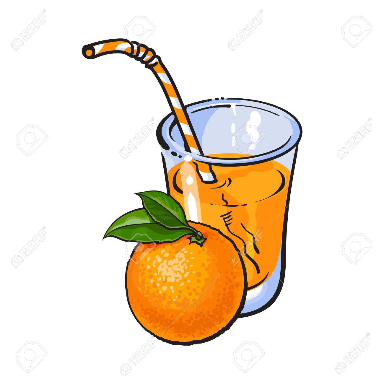 Glass Of Freshly Squeezed Juice With A Whole Orange Sketch Vector Illustration Isolated On White Background Hand Drawing Of Whole Orange And Juice Design Element For Packaging And Promo Materials Royalty Free
