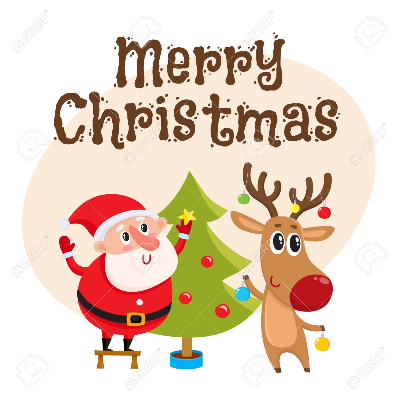 Merry Christmas Greeting Card Template With Funny Santa Claus Royalty Free Cliparts Vectors And Stock Illustration Image