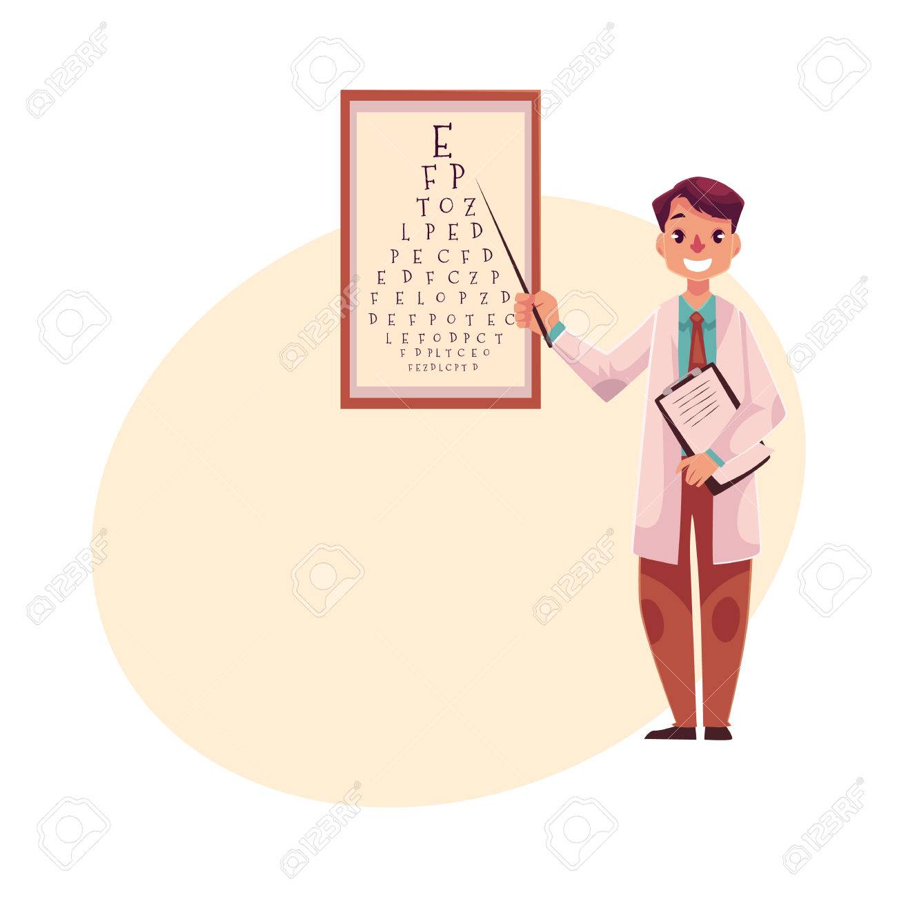 Optometriste Debout Medecin Et Pointant Vers Une Lettre Sur