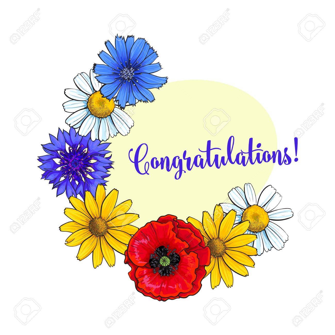 greeting card postcard template with wild field flowers decoration