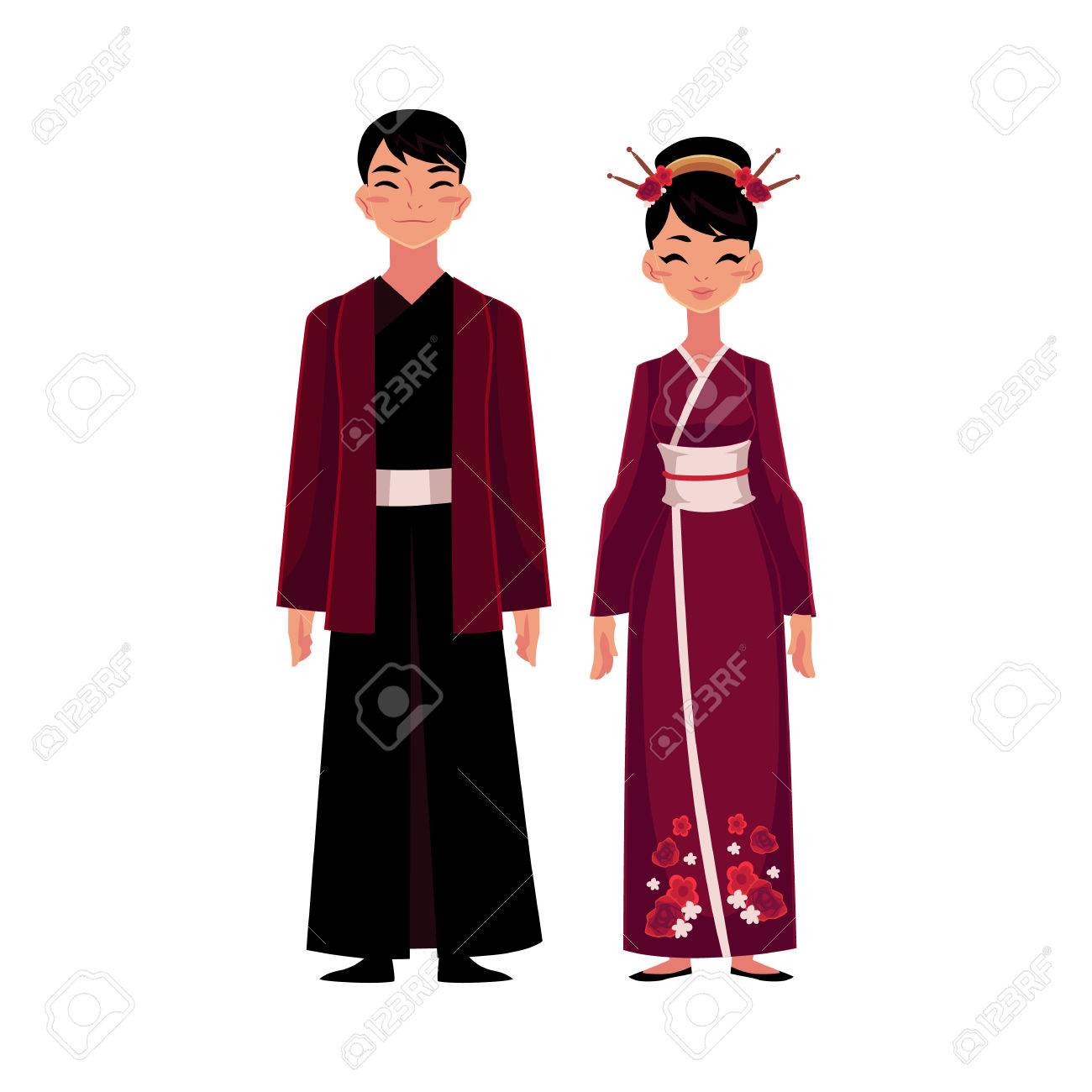 Chinese Man And Woman In National Costumes Embroidered Dress And Long Robe With Jacket Cartoon Vector Illustration Isolated On White Background People From China In Chinese National Clothes Royalty Free Cliparts Vectors