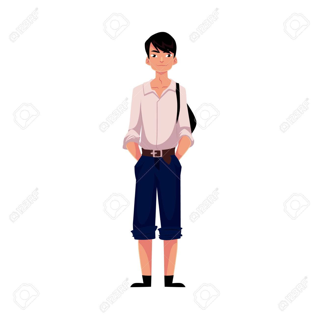 Colegial Adolescente Japones En Uniforme Tipico Con Camisa Blanca