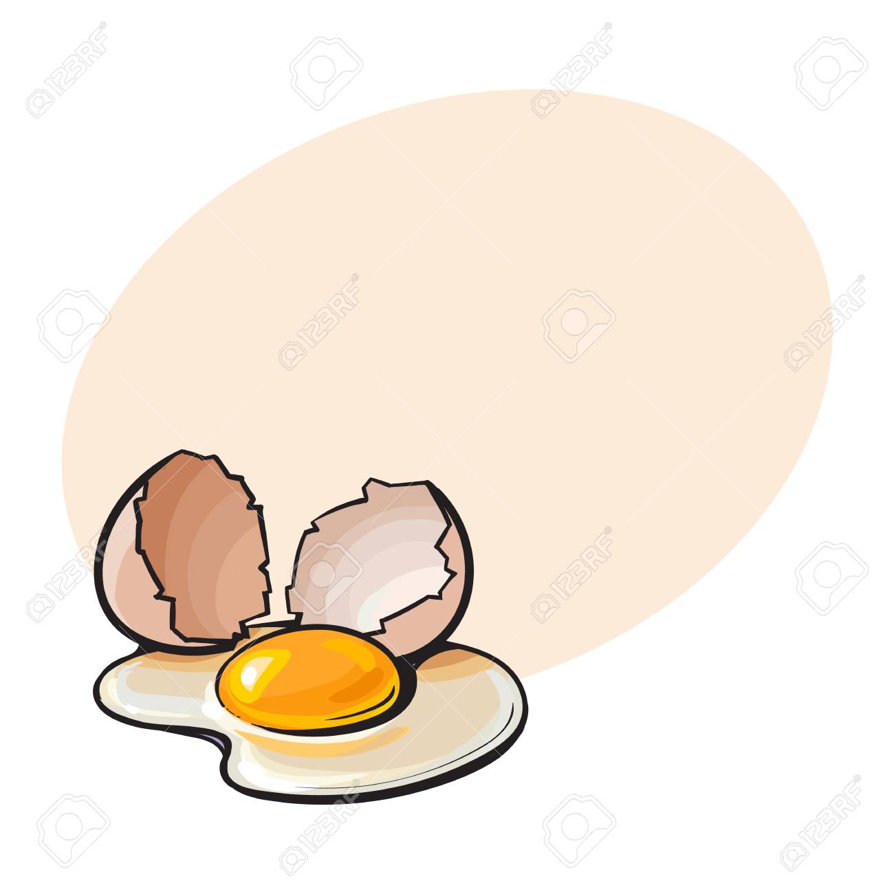 Cracked, Broken And Spilled Chicken Egg, Sketch Style Vector Illustration  With Space For TextHand Drawn, Sketched Raw, Uncooked Chicken Egg And  Halves Of Eggshell Royalty Free SVG, Cliparts, Vectors, And Stock  Illustration.