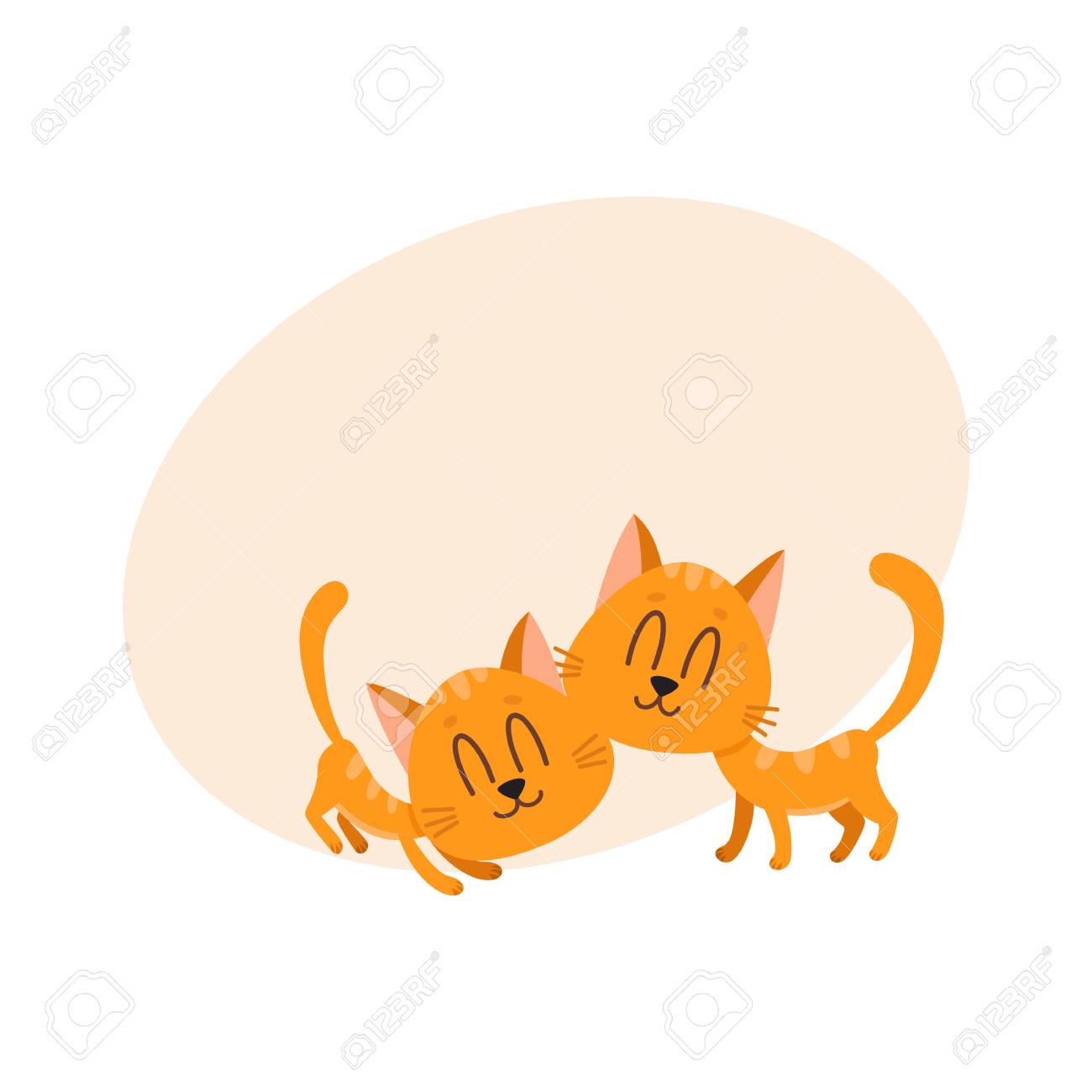 Deux Personnages De Chat Rouge Doux Mignons Et Drôles Câlins Illustration Vectorielle De Dessin Animé Avec Un Espace Pour Le Texte Couple De