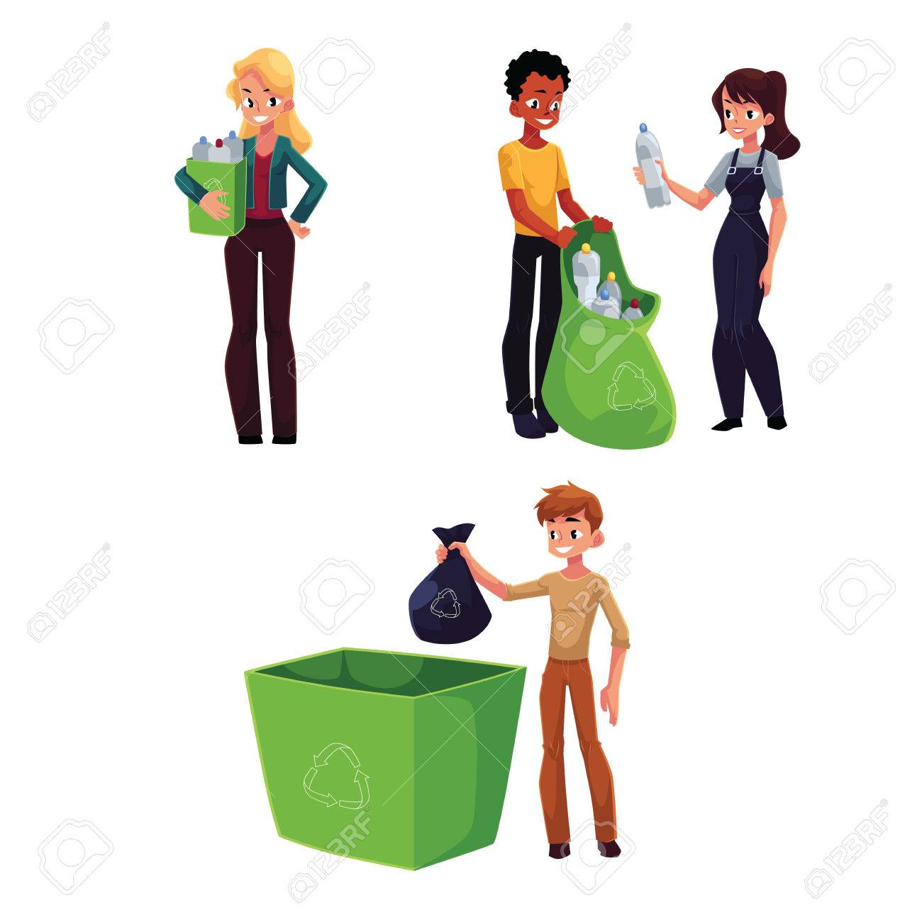 Ilustración de Un Hombre Recogiendo Plástico De Basura Y Ilustración de Un Hombre Recogiendo Plástico De Basura Y