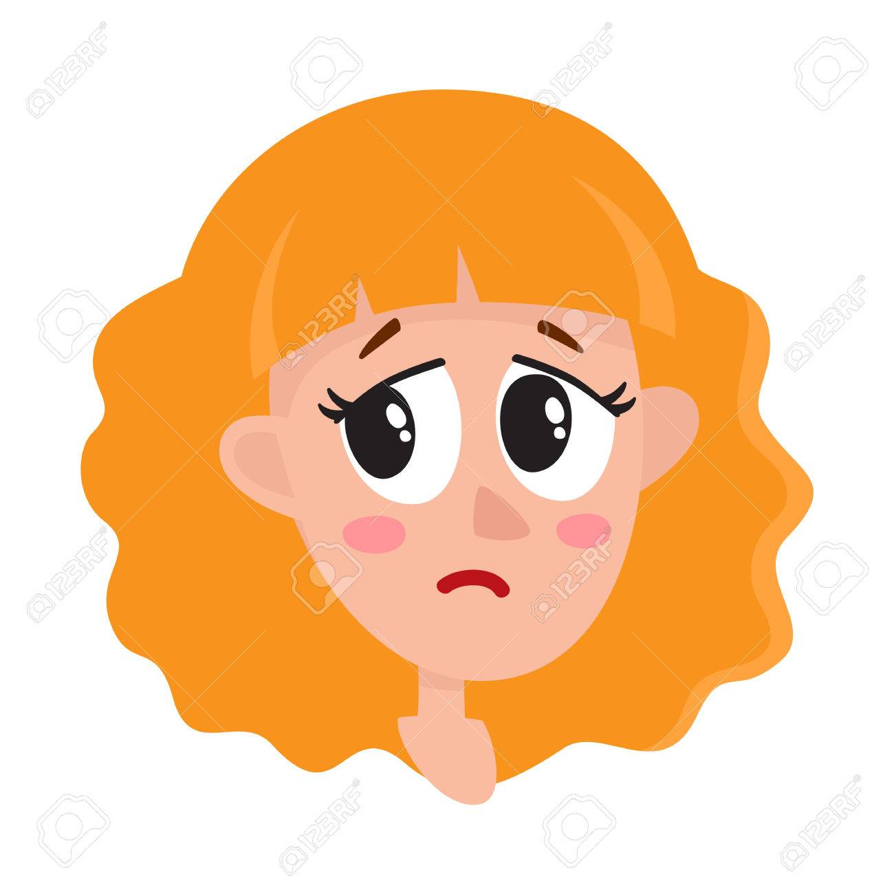 かなりブロンドの髪の女性 顔の表情 白い背景で隔離の漫画ベクトル イラストを泣きします 美人は泣いて 壊れて 悲しみの涙 悲しい心を流します のイラスト素材 ベクタ Image