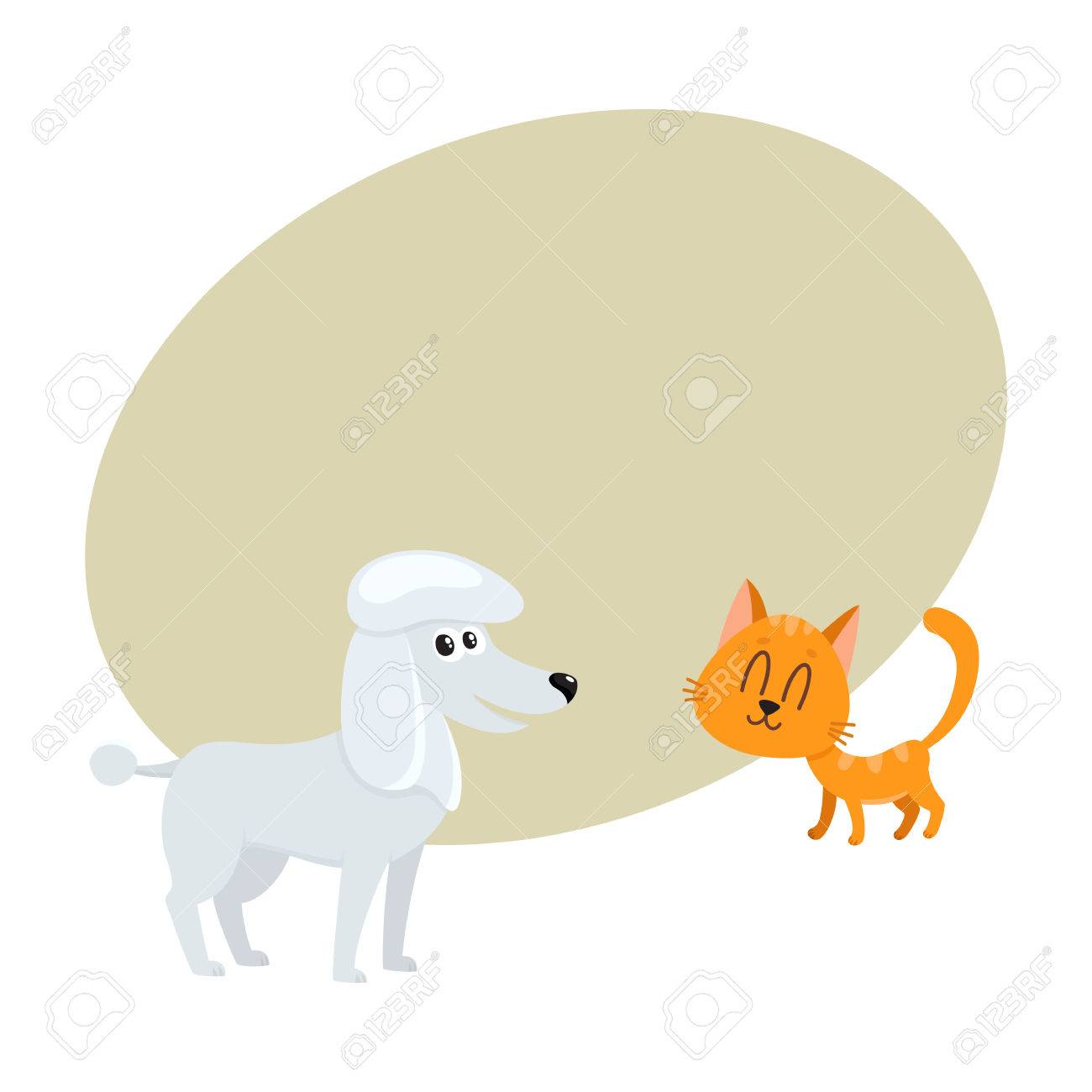 Chien Chien De Chien Et Chat Rouge Personnage De Chaton Animaux De Compagnie Concept Damitié Illustration Vectorielle De Dessin Animé Avec Espace